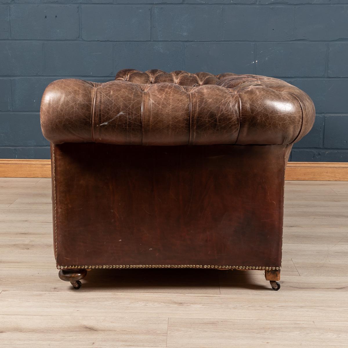 Superb leather chesterfield sofa, hand dyed, early 20th century. One of the most elegant models with button down seating, the Chesterfield sofa remains as fashionable now as it has ever been, capable of uplifting the interior space of any