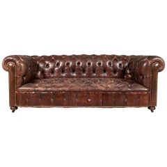 20th Century Brown Chesterfield Leather Sofa with Button Down Seats
