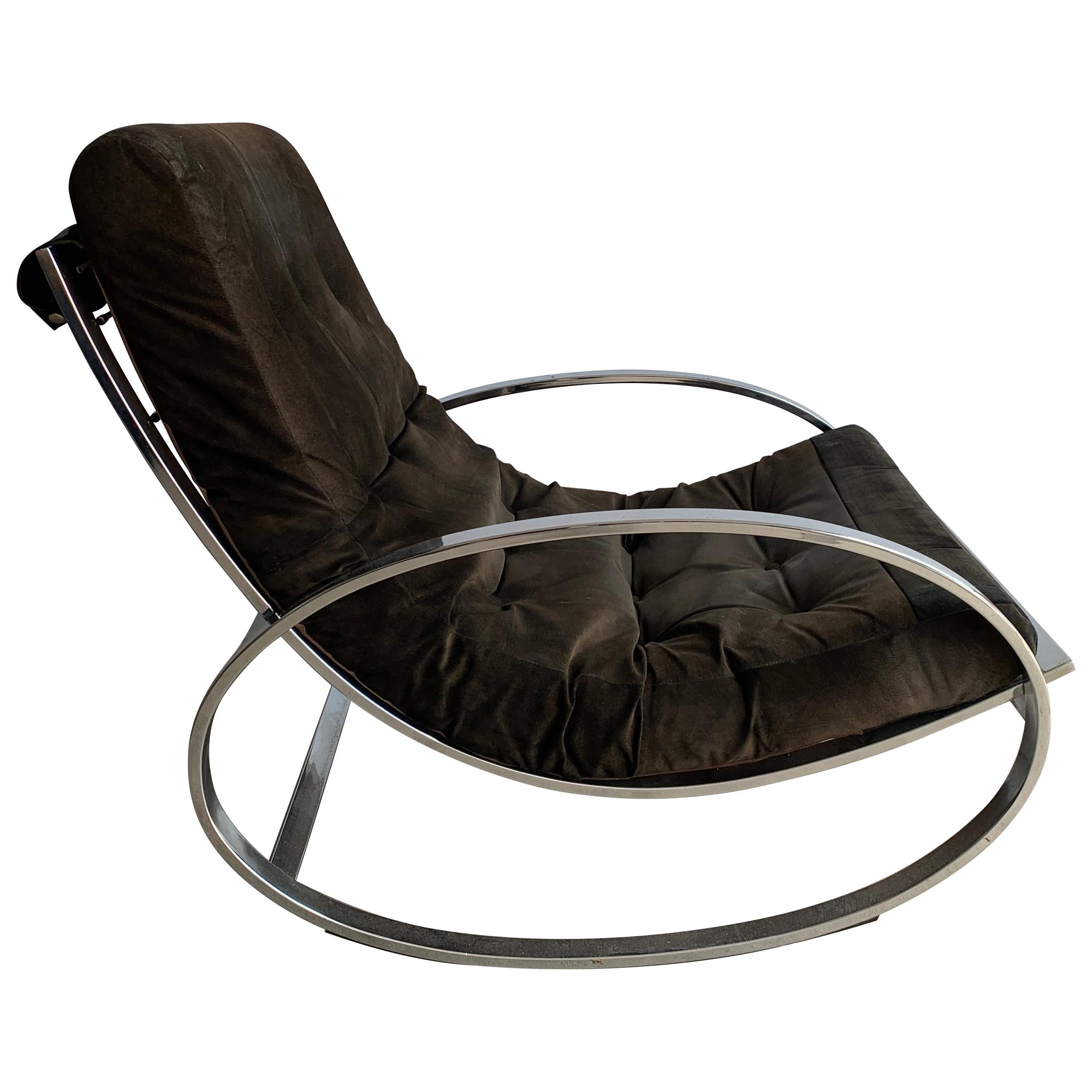 20th Century Brown Chrome-Plated Rocking Chair by Renato Zevi for Selig, 1970
