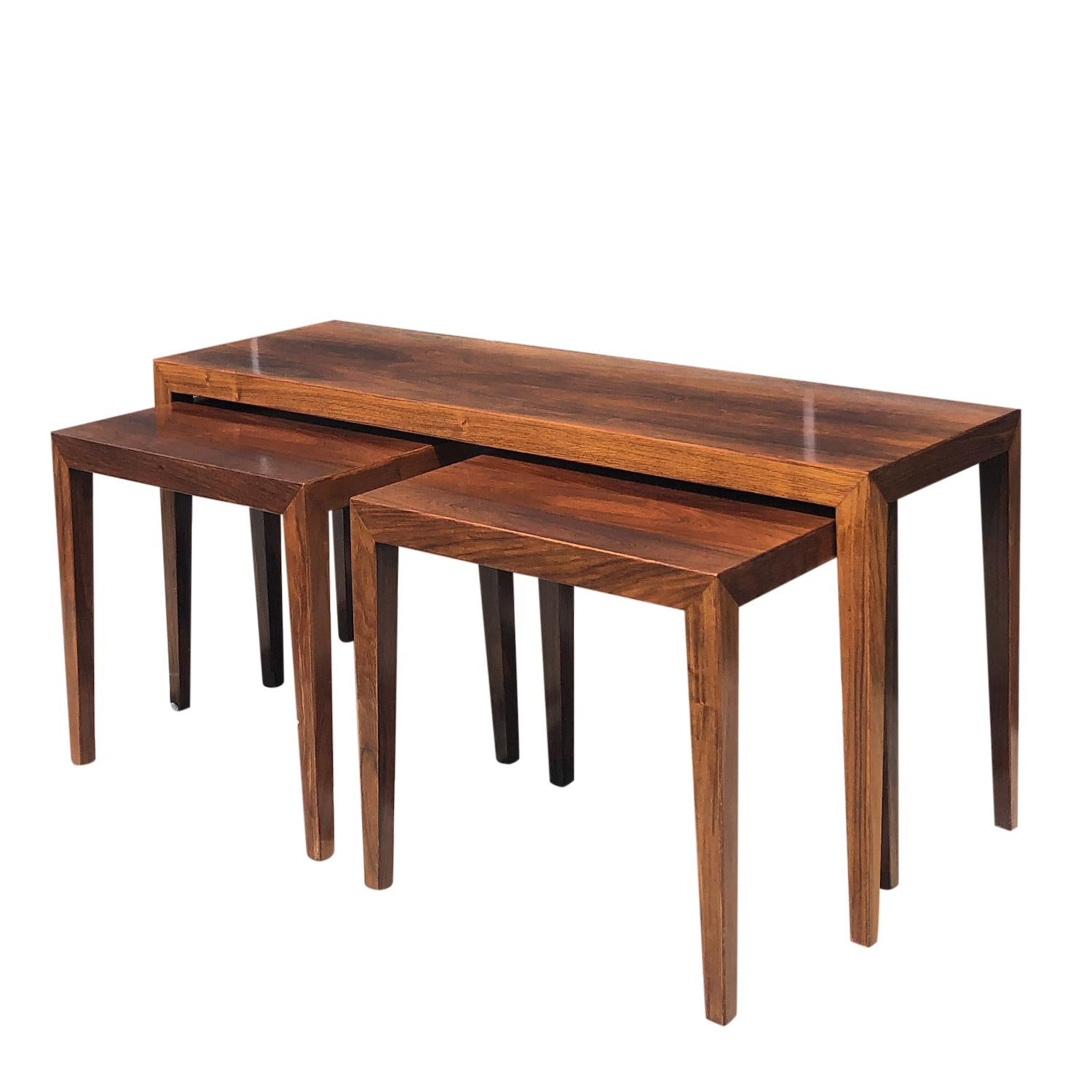 Mid-Century Modern 20th Century Danish Vintage Set of Three Rosewood Nest Tables by Severin Hansen For Sale