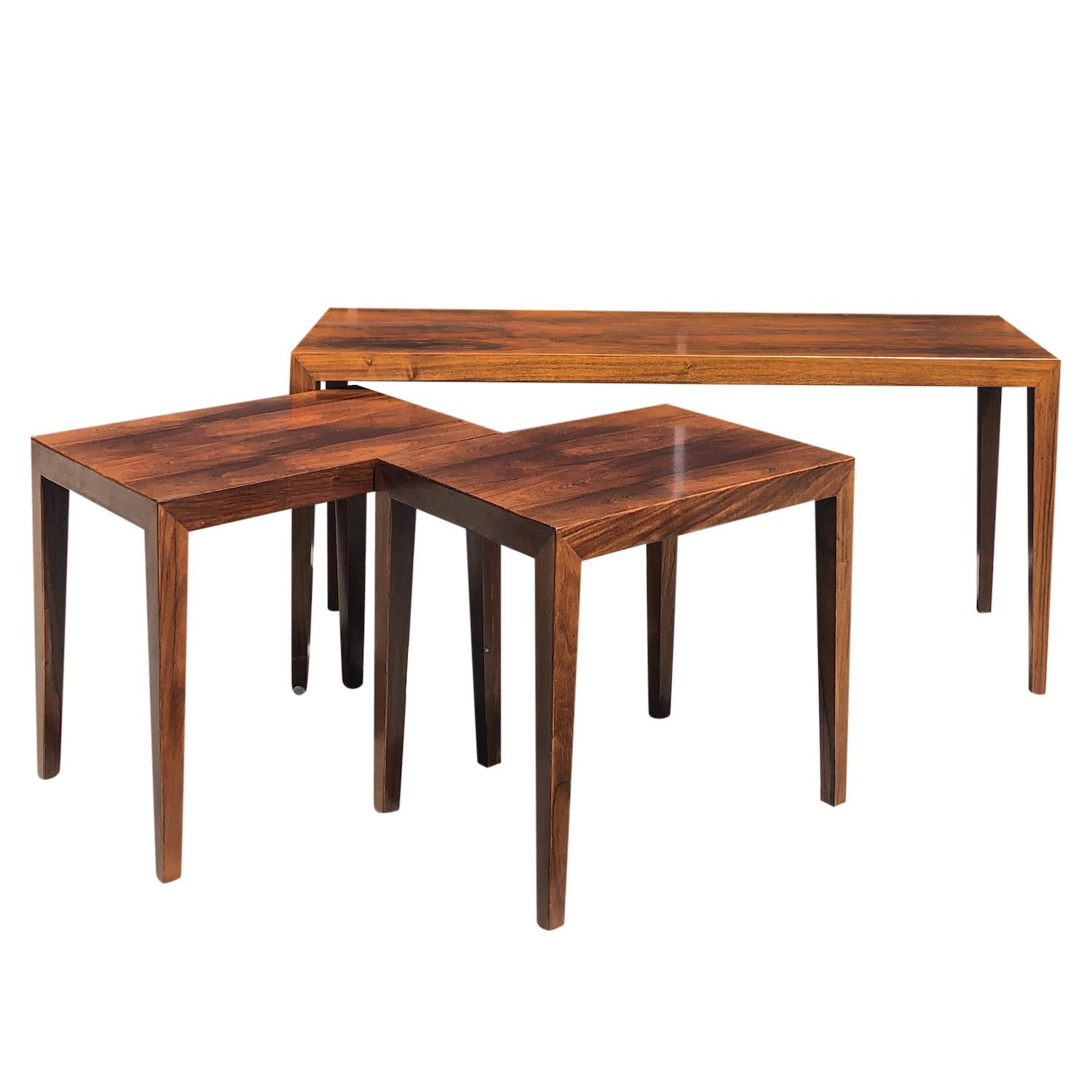 Hand-Carved 20th Century Danish Vintage Set of Three Rosewood Nest Tables by Severin Hansen For Sale