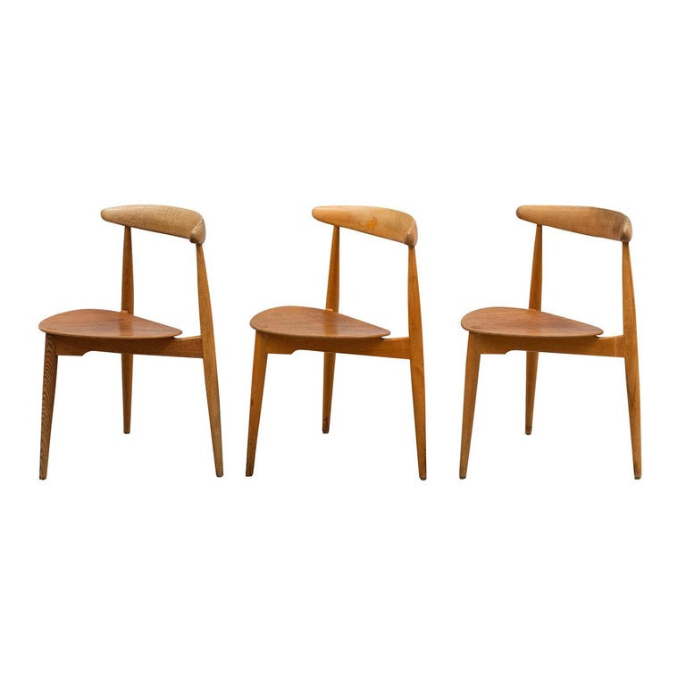 Mid-Century Modern 20th Century Brown Danish Set of Three Teakwood Side Chairs by Hans J. Wegner For Sale