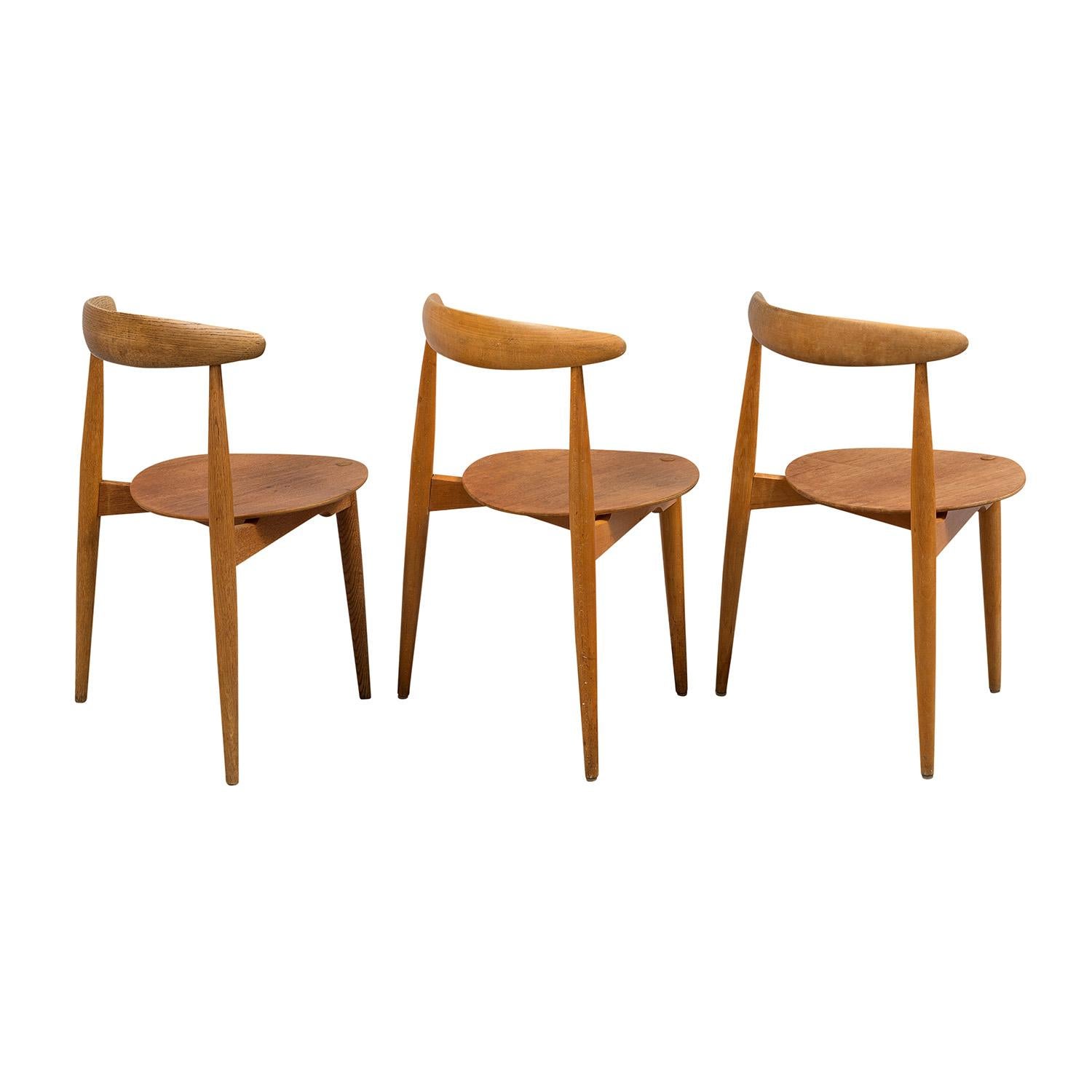 Mid-Century Modern 20th Century Danish Set of Three Vintage Teak Side Chairs by Hans J. Wegner For Sale