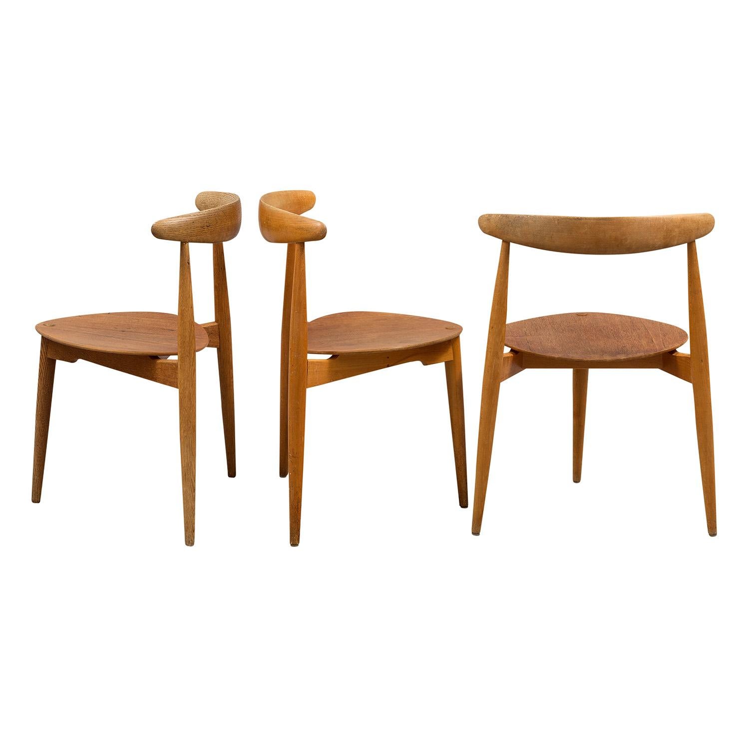 Hand-Carved 20th Century Danish Set of Three Vintage Teak Side Chairs by Hans J. Wegner For Sale