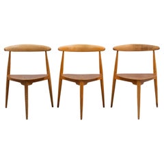 Vintage 20th Century Brown Danish Set of Three Teakwood Side Chairs by Hans J. Wegner