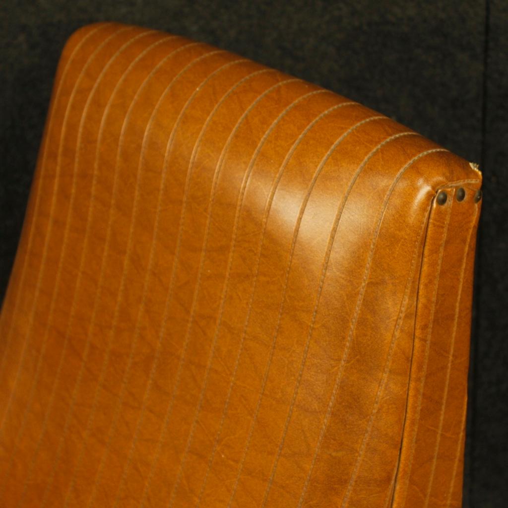 20th Century Brown Faux Leather and Metal Italian Design Pair of Armchairs, 1970 5