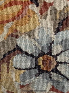 20th Century Floral French Aubusson Tapestry Style Needlepoint Square Pillow