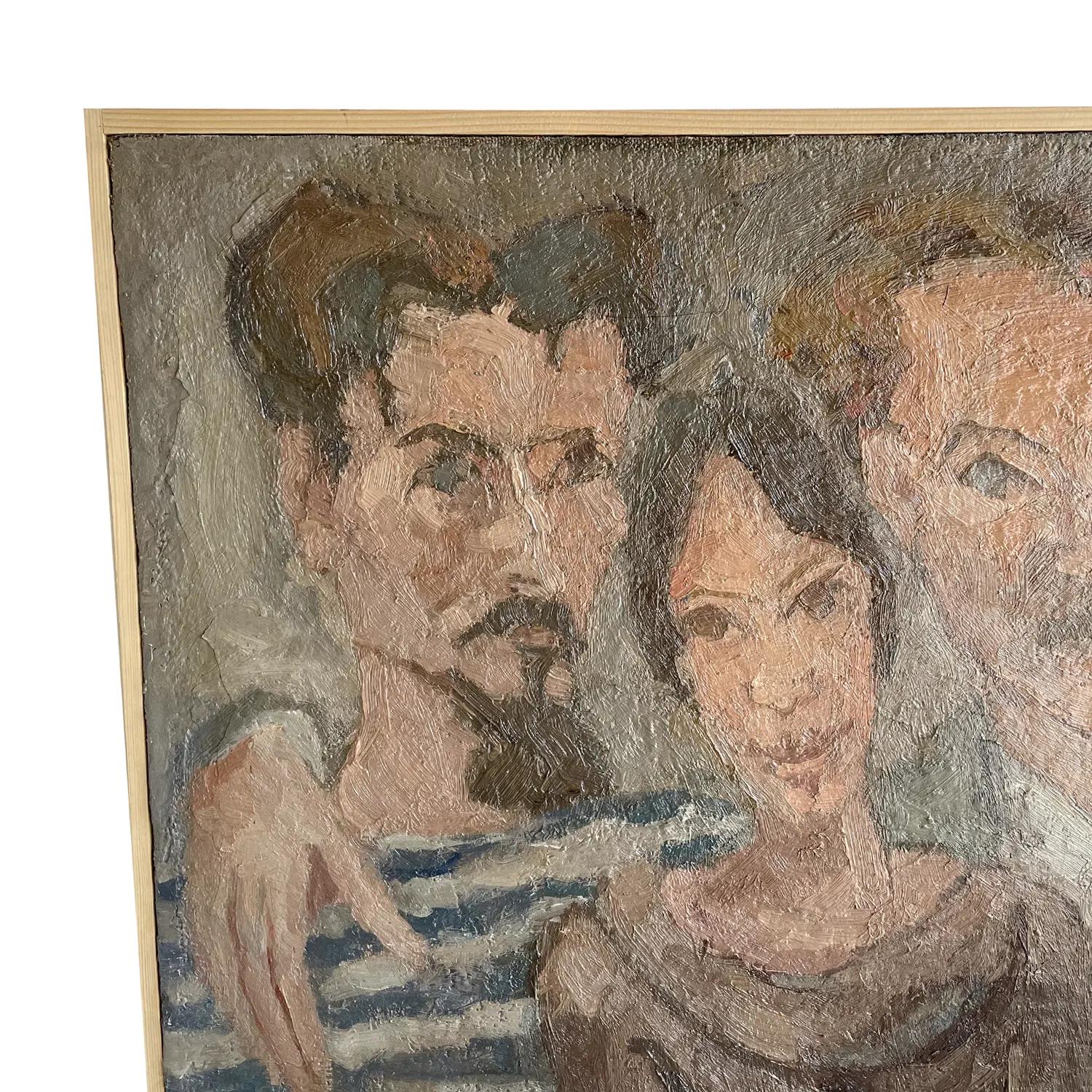 Canvas 20th Century Brown French Self-Portrait Oil Painting of Daniel Clesse & Friends For Sale