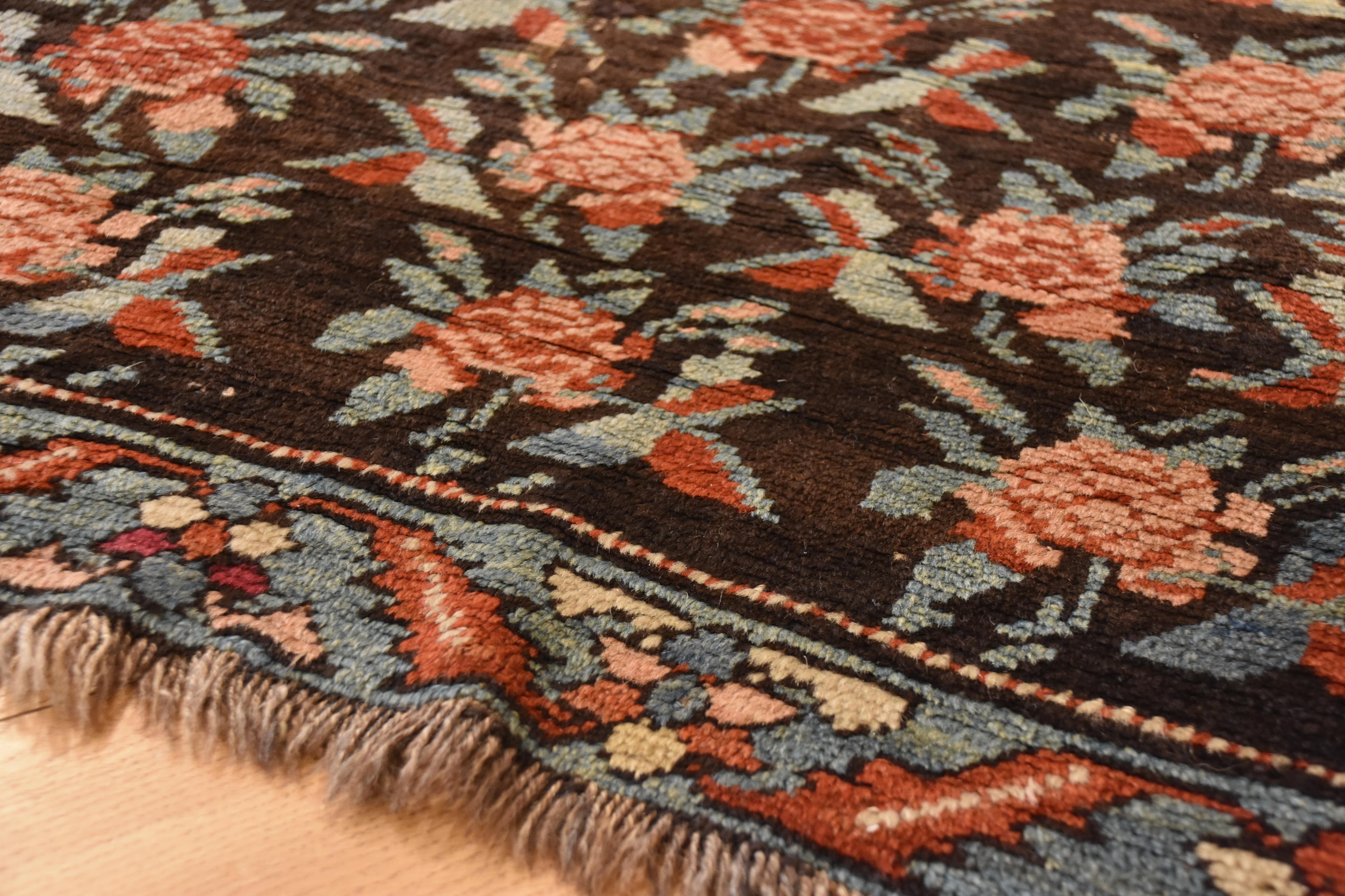 20th Century Brown Green and Red Flower Rose Caucasian Karabagh Rug, 1950s For Sale 5