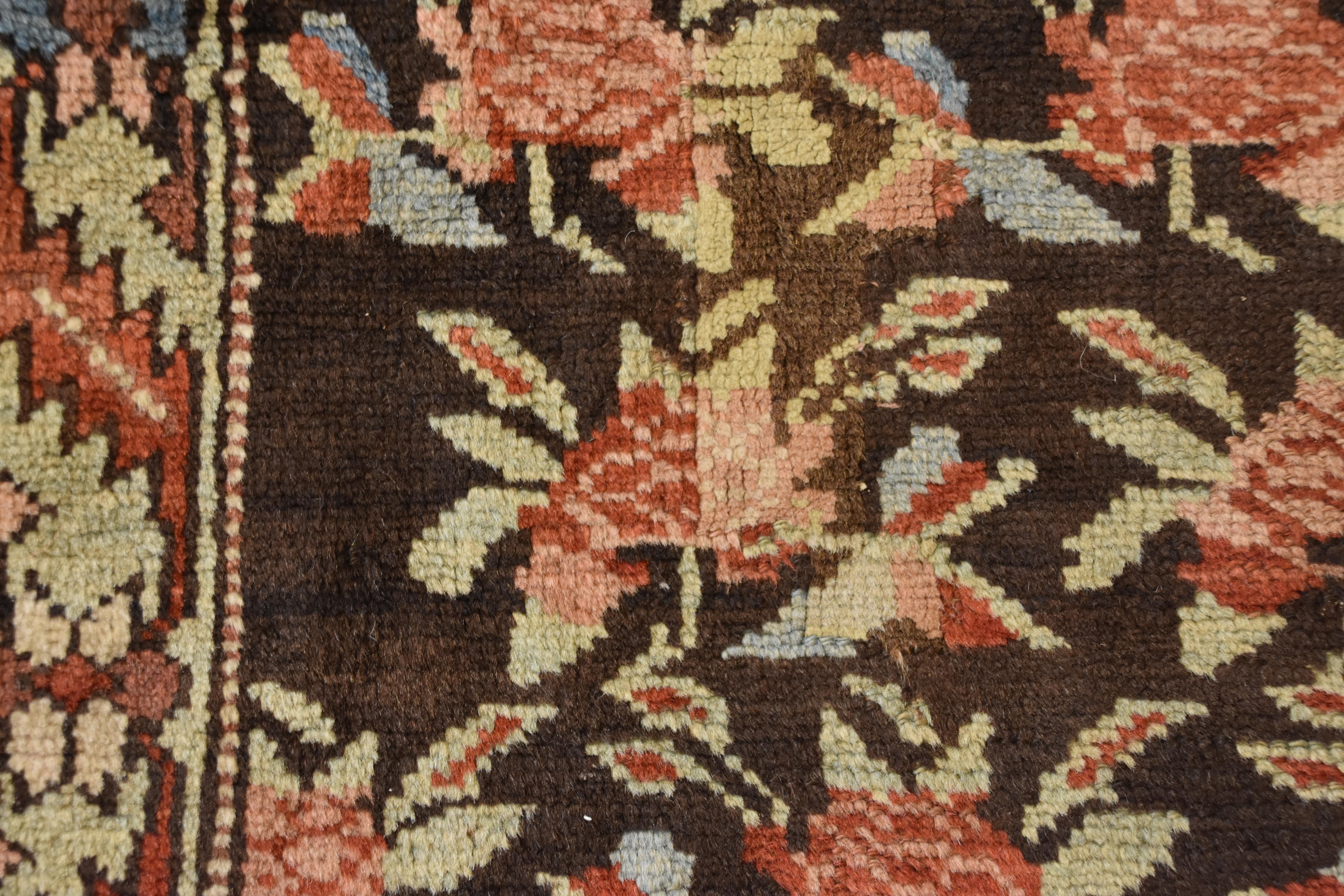 20th Century Brown Green and Red Flower Rose Caucasian Karabagh Rug, 1950s For Sale 9