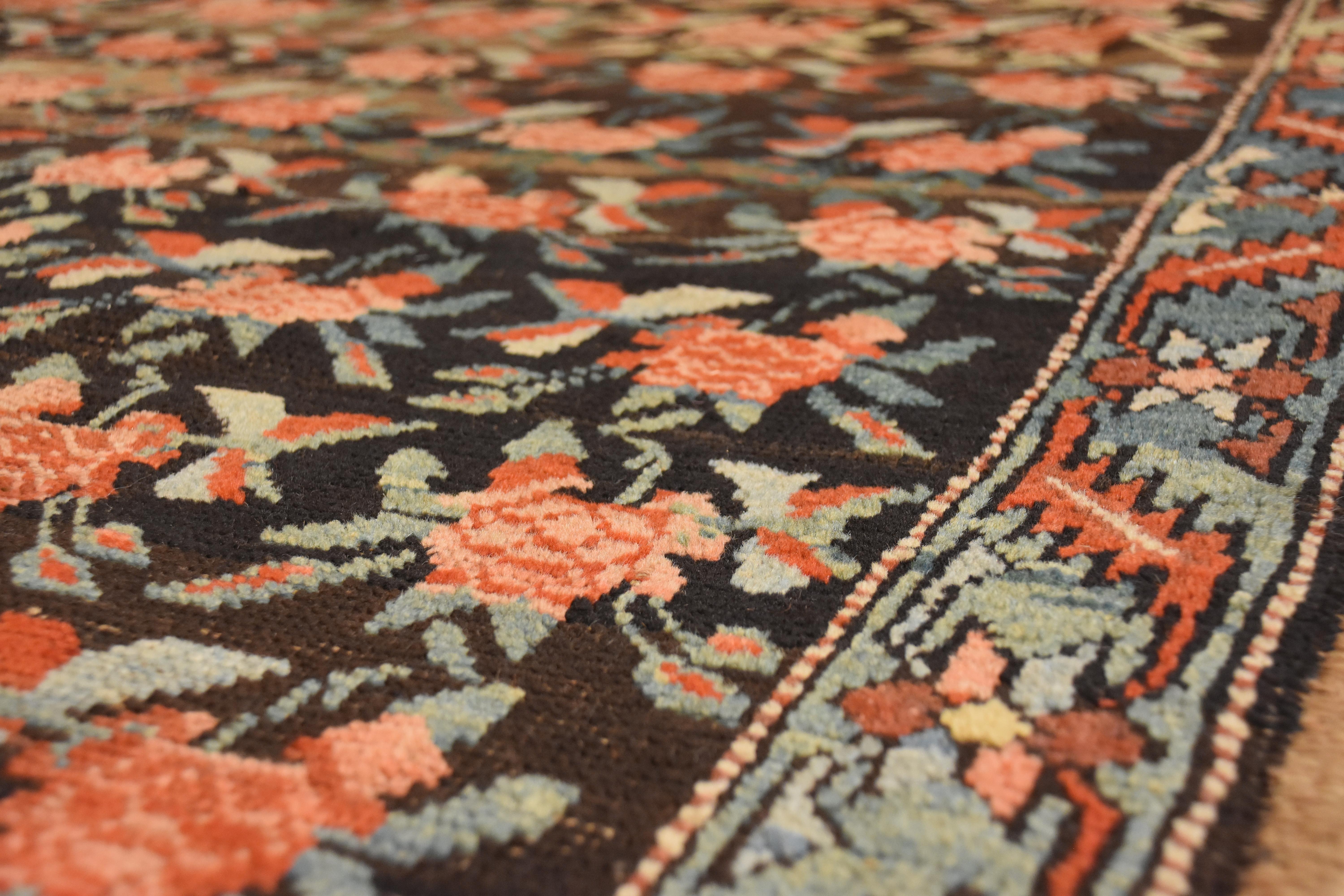 20th Century Brown Green and Red Flower Rose Caucasian Karabagh Rug, 1950s For Sale 10
