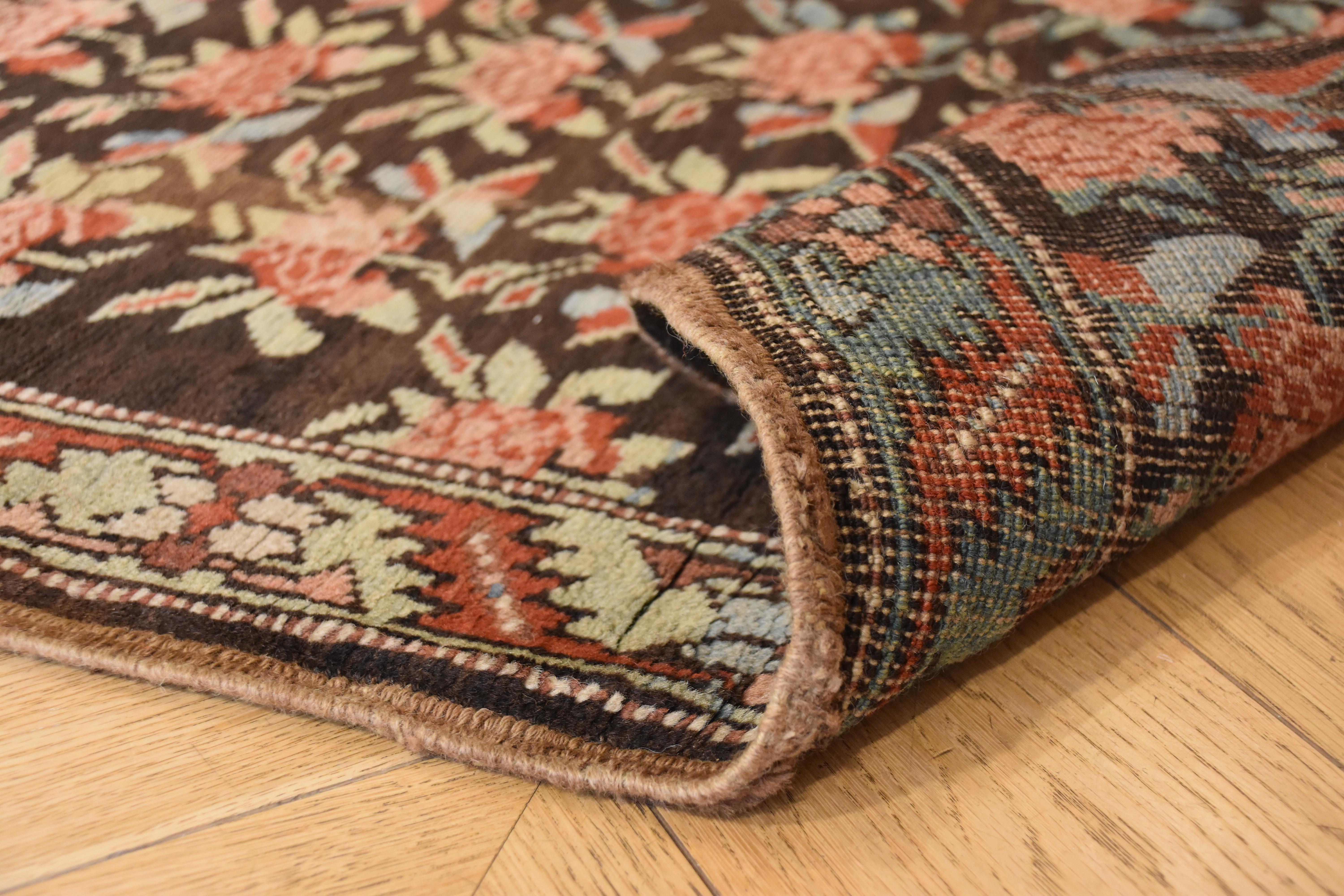 20th Century Brown Green and Red Flower Rose Caucasian Karabagh Rug, 1950s For Sale 11