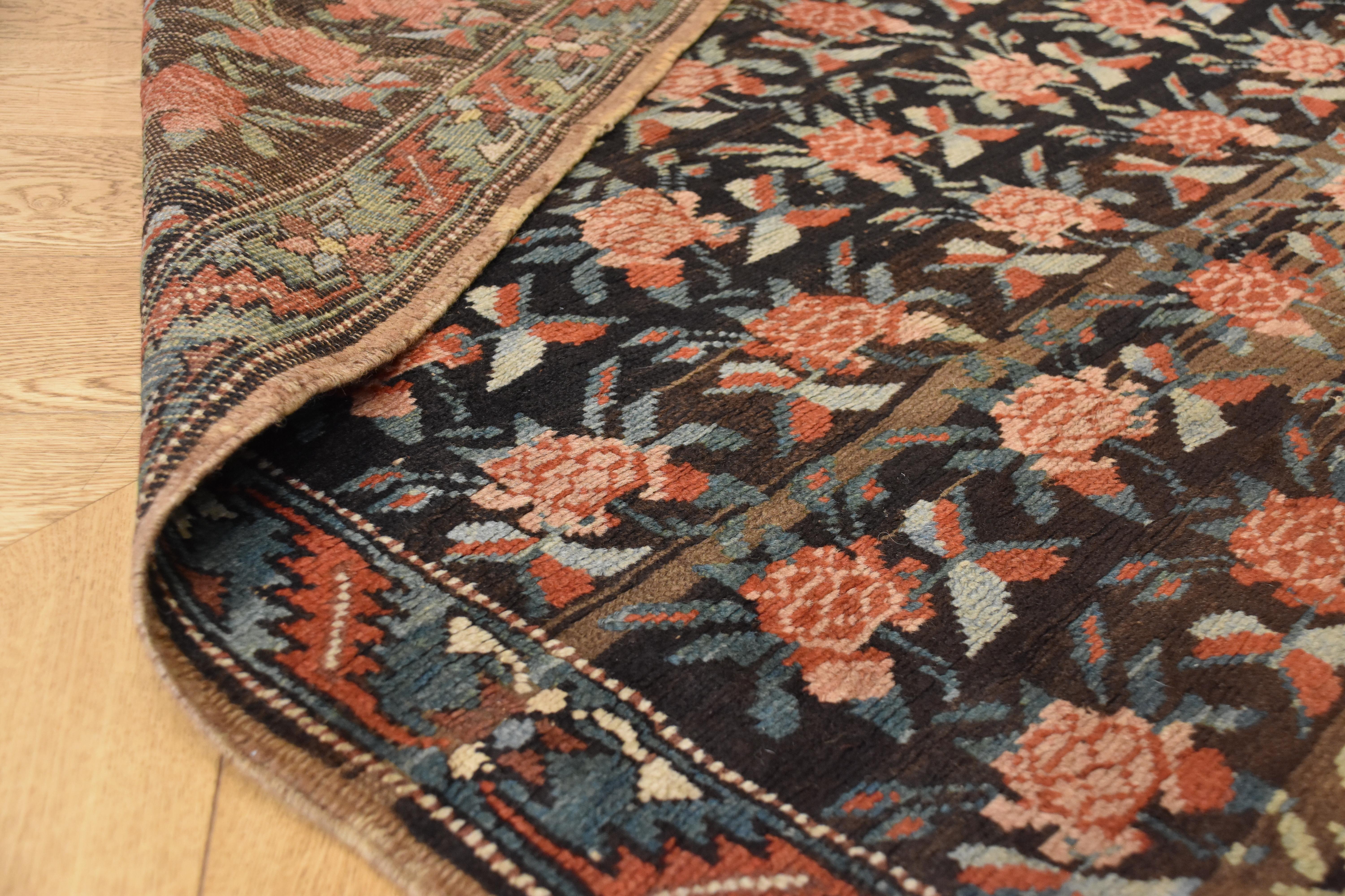 20th Century Brown Green and Red Flower Rose Caucasian Karabagh Rug, 1950s For Sale 3