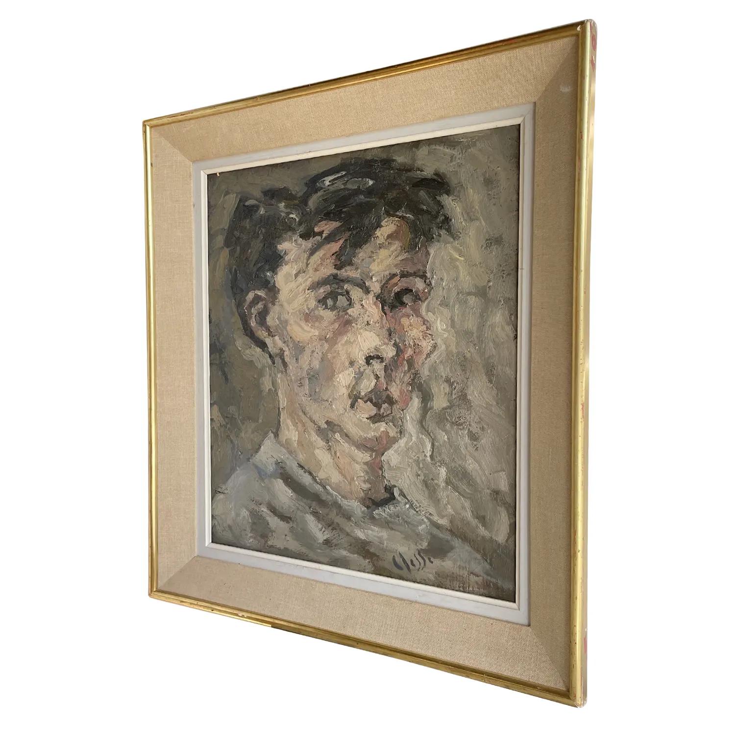 Mid-Century Modern 20th Century Brown-Green French Self-Portrait Oil Painting of Daniel Clesse