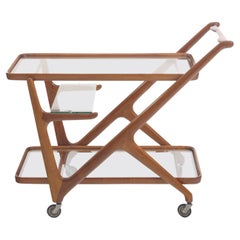 20th Century Brown Italian Cassina Bar Cart - Walnut Tea Trolley by Cesare Lacca
