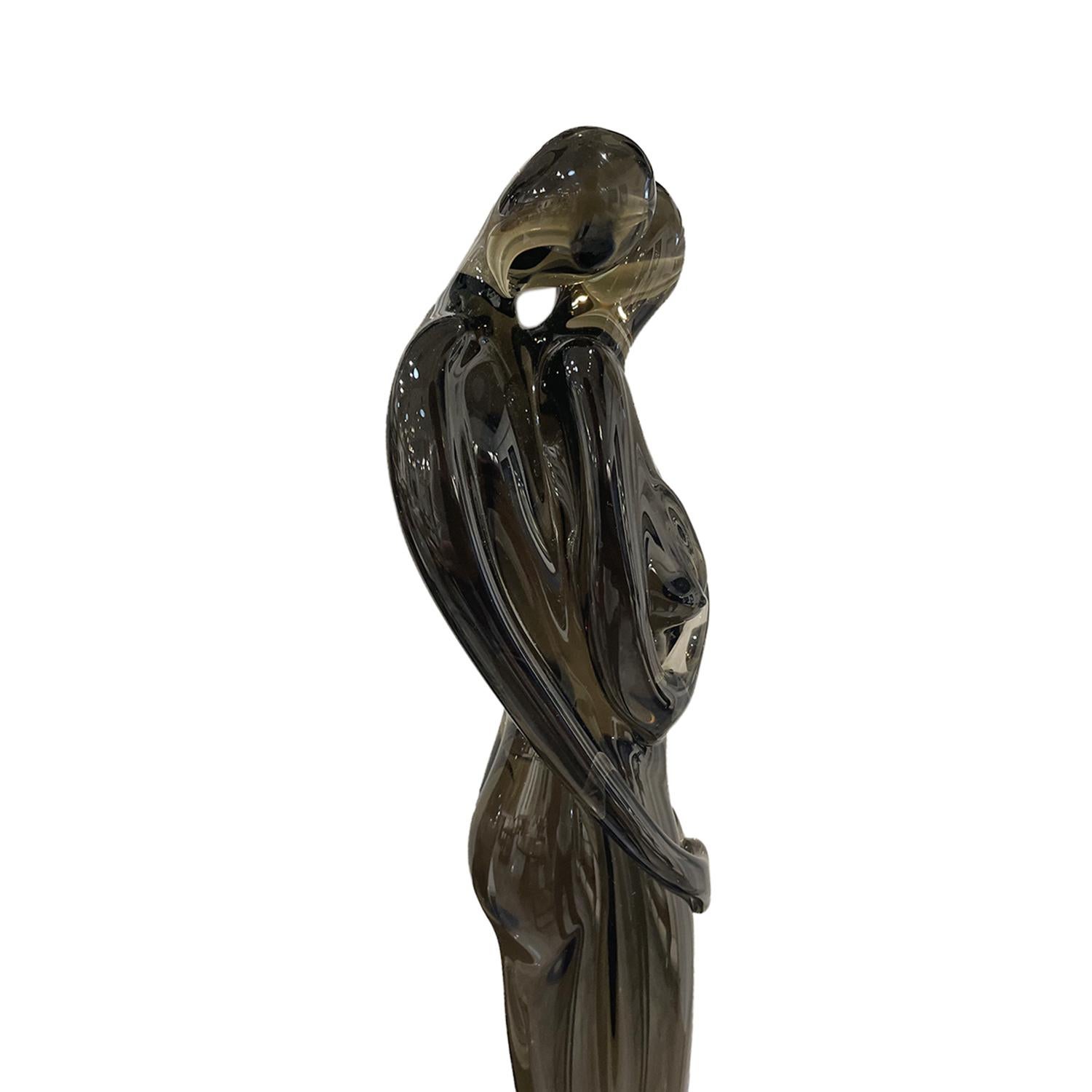 Mid-Century Modern 20th Century Brown Italian Murano Glass Sculpture of a Couple by Pino Signoretto For Sale
