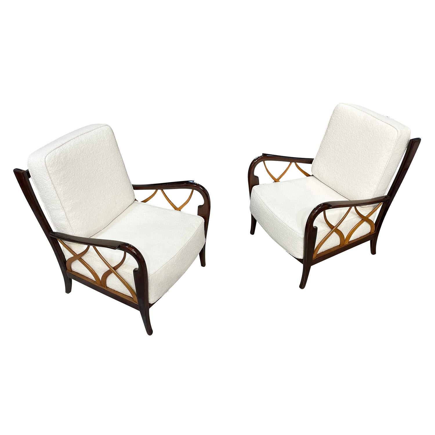 Fabric 20th Century Brown Italian Pair of Beech, Maplewood Lounge Chairs by Paolo Buffa