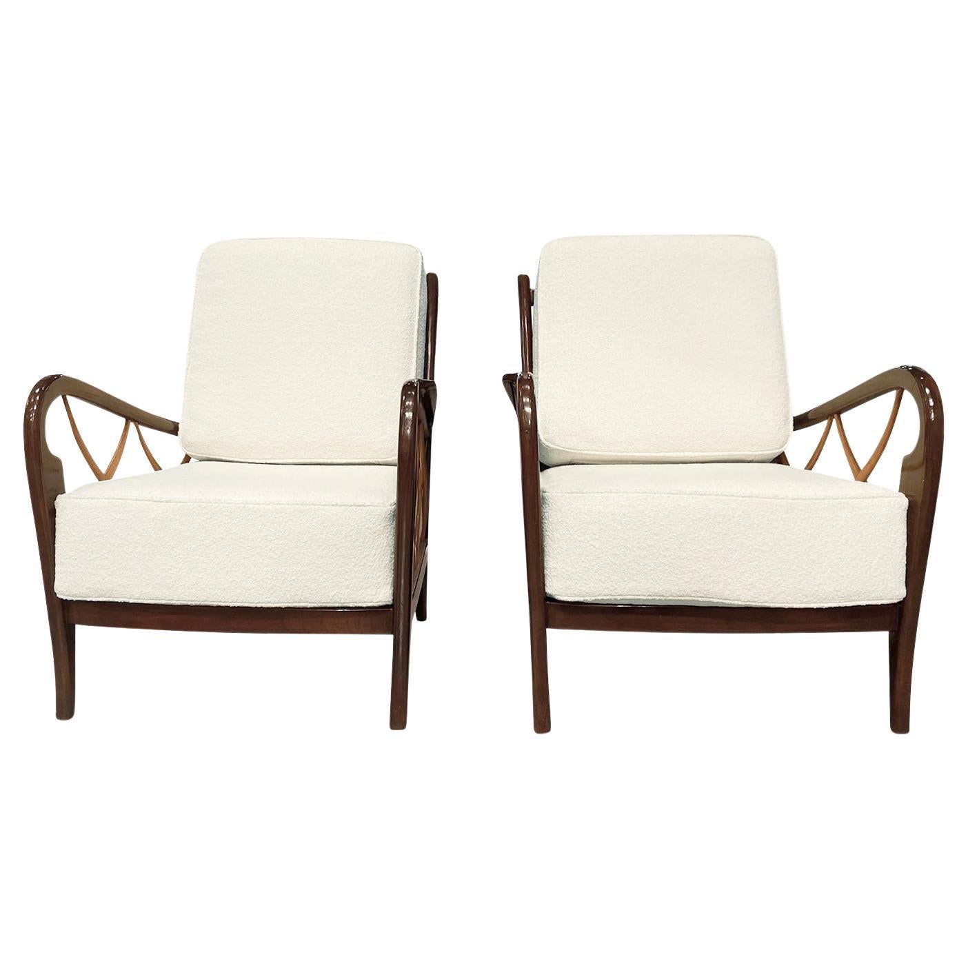 20th Century Brown Italian Pair of Beech, Maplewood Lounge Chairs by Paolo Buffa
