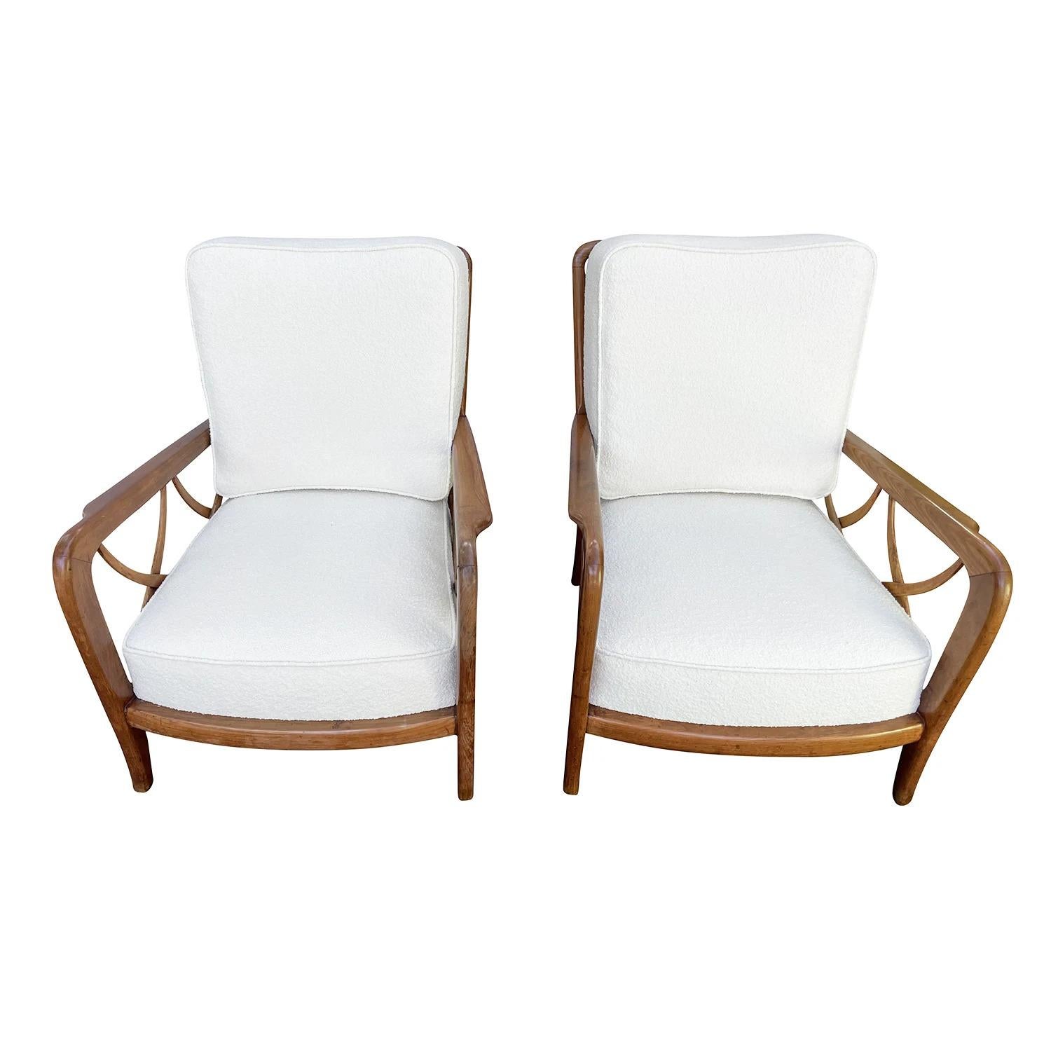 Mid-Century Modern 20th Century Brown Italian Pair of Cherry, Maplewood Armchairs by Paolo Buffa