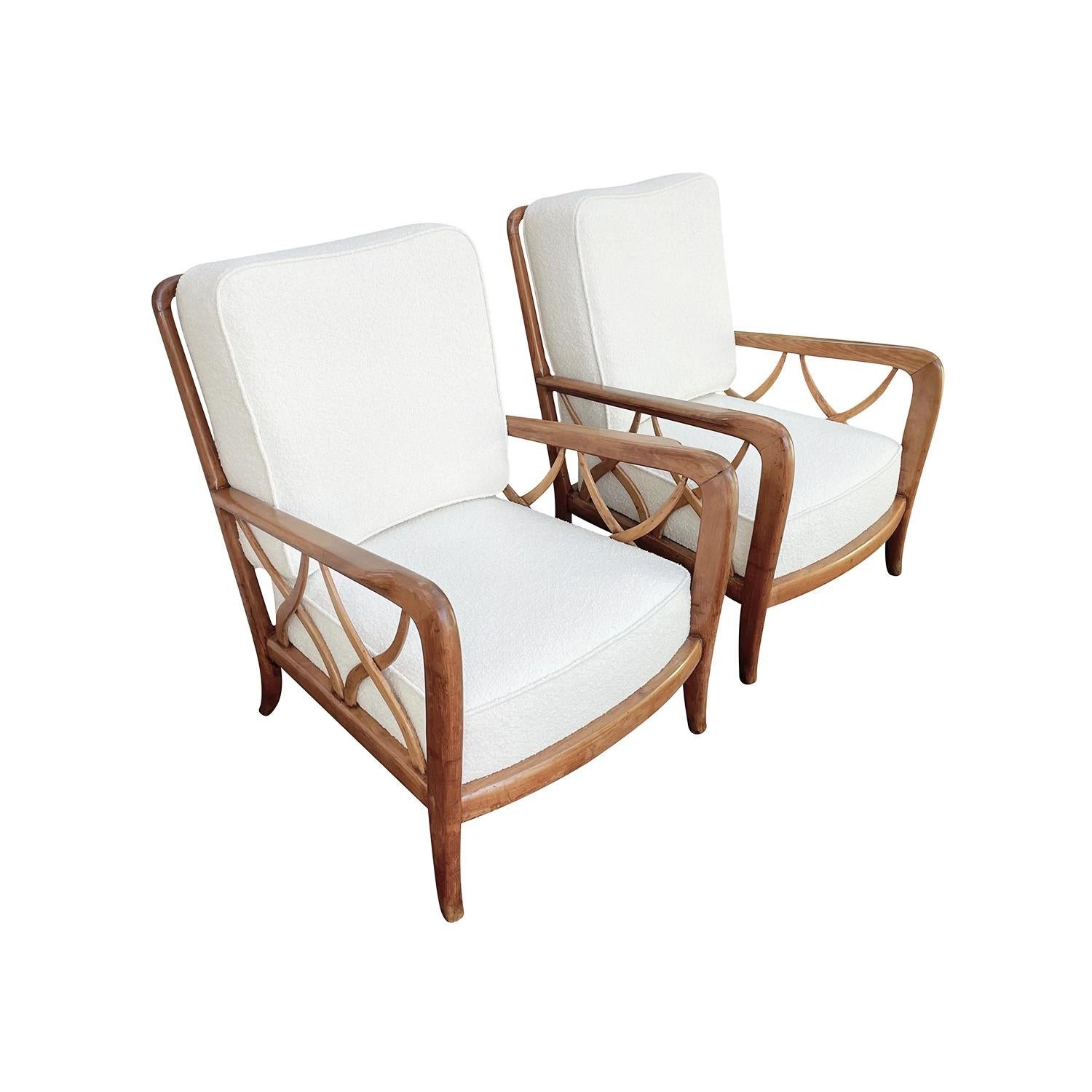 20th Century Brown Italian Pair of Cherry, Maplewood Armchairs by Paolo Buffa In Good Condition In West Palm Beach, FL