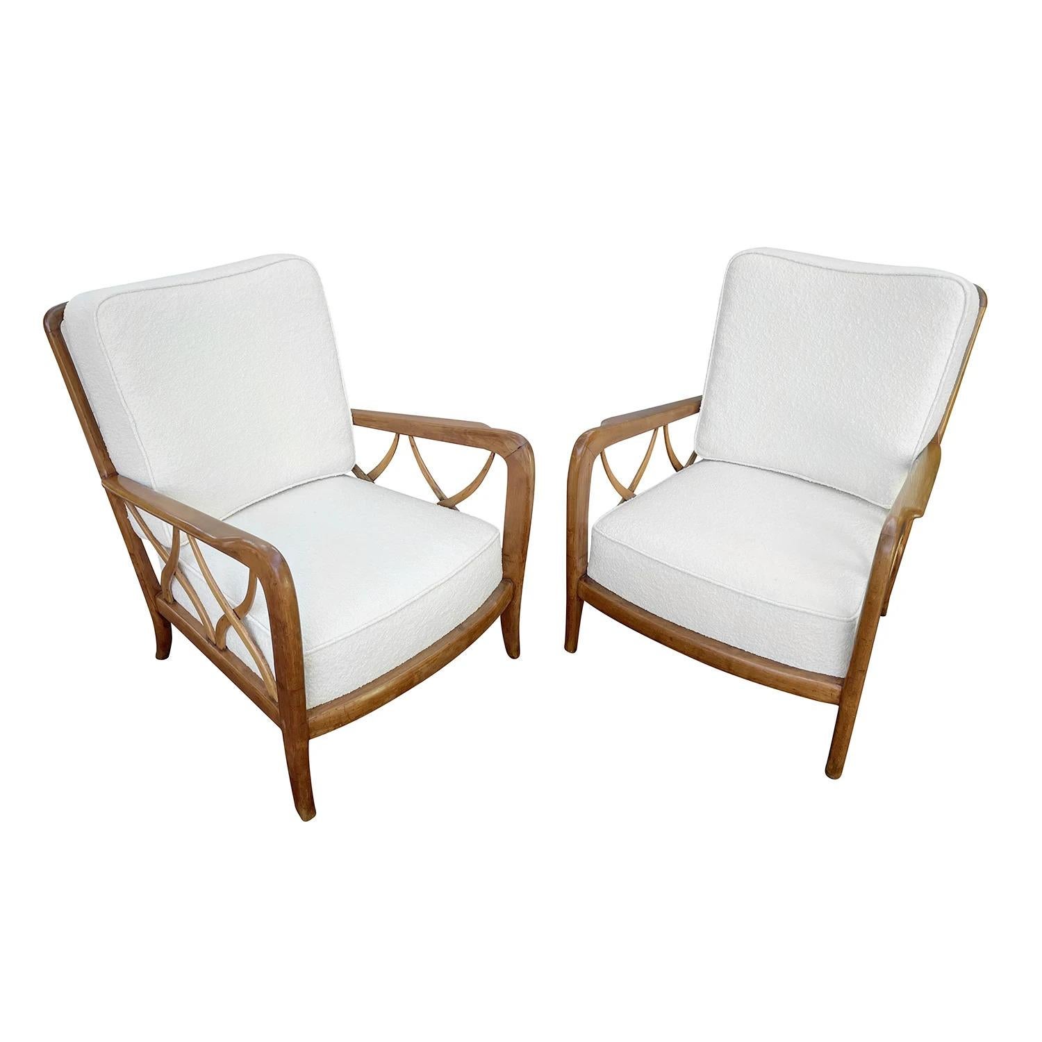 20th Century Brown Italian Pair of Cherry, Maplewood Armchairs by Paolo Buffa 1