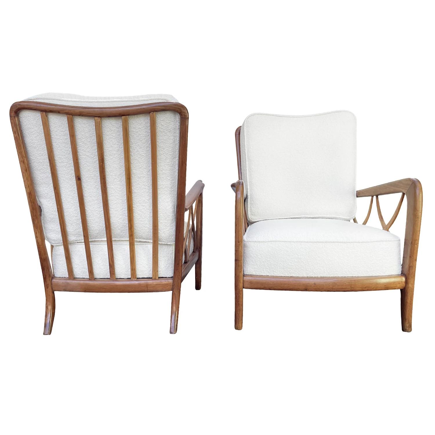 20th Century Brown Italian Pair of Cherry, Maplewood Armchairs by Paolo Buffa 2