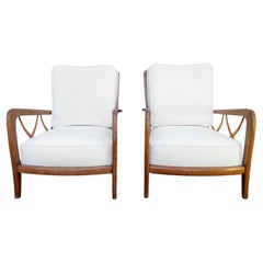 20th Century Brown Italian Pair of Cherry, Maplewood Armchairs by Paolo Buffa