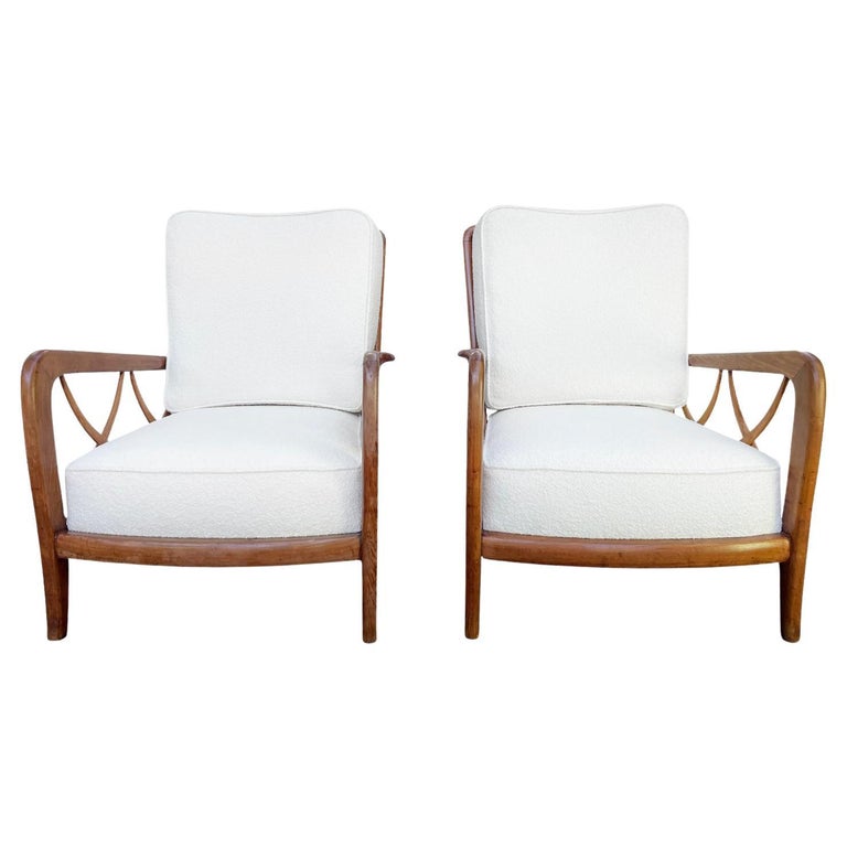 20th Century Brown Italian Pair of Cherry, Maplewood Armchairs by Paolo Buffa For Sale
