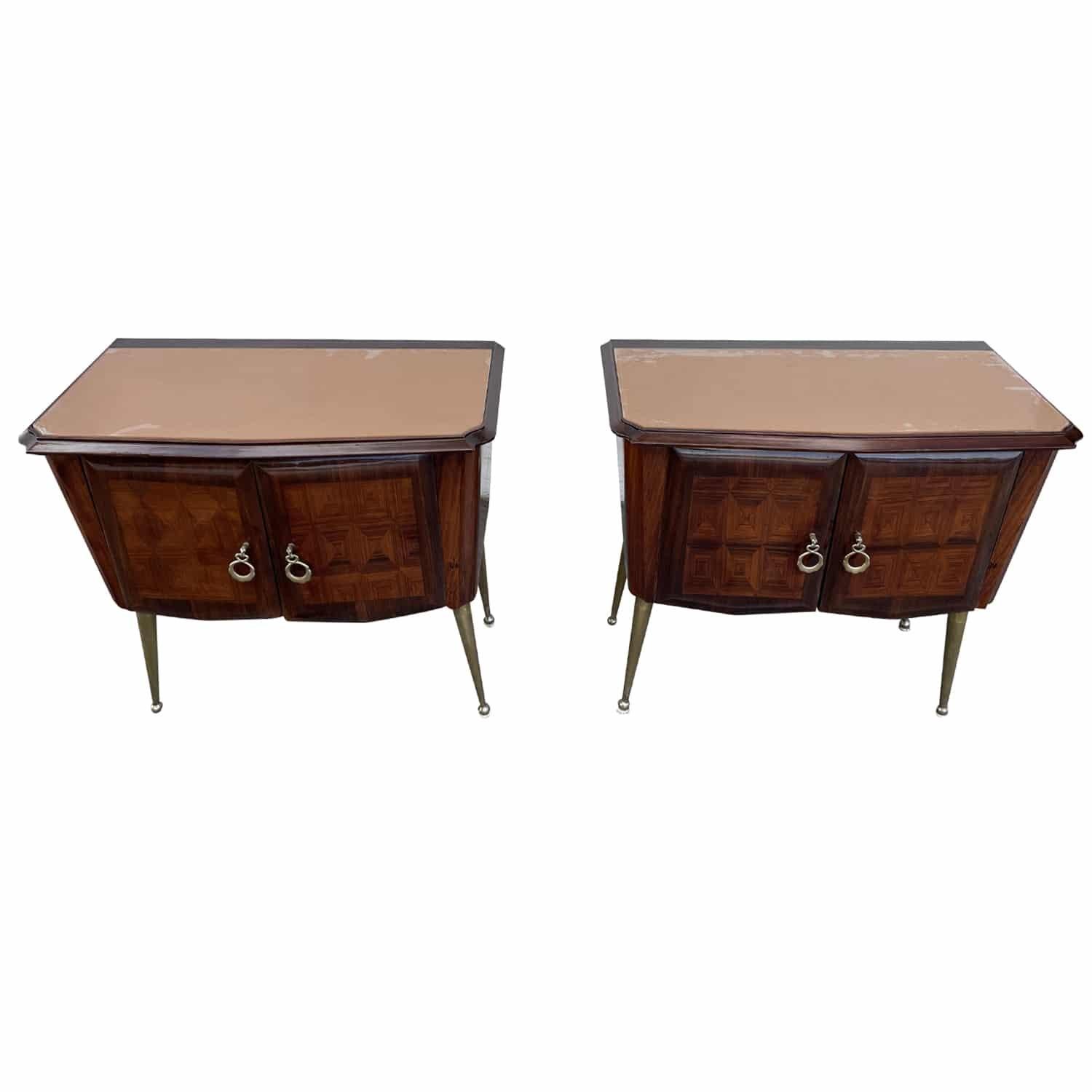 Mid-Century Modern 20th Century Italian Pair of Vintage Rosewood Nightstands - Brass Bedside Tables