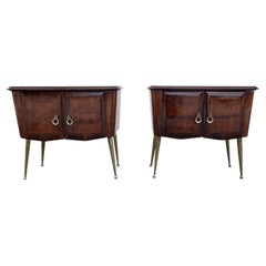 20th Century Brown Italian Pair of Rosewood Nightstands, Brass Bedside Tables