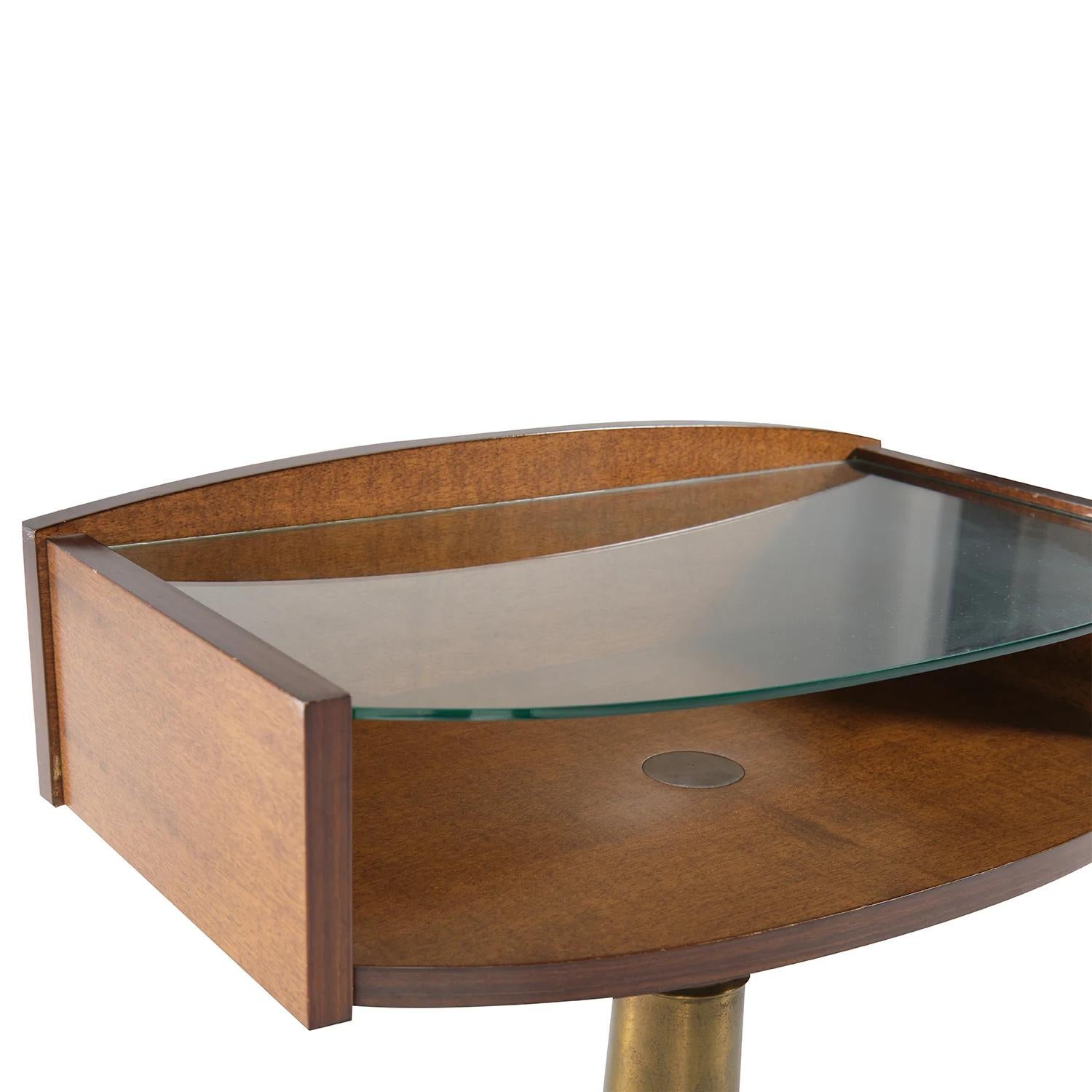 Polished 20th Century Italian Pair of Walnut Nightstands - Vintage Glass Bed Side Tables For Sale
