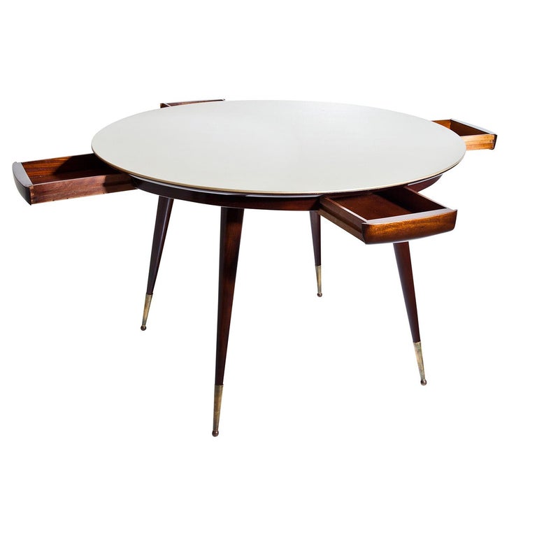 Mid-Century Modern 20th Century Brown Italian Round Rosewood Game, Card Table by Vittorio Dassi For Sale