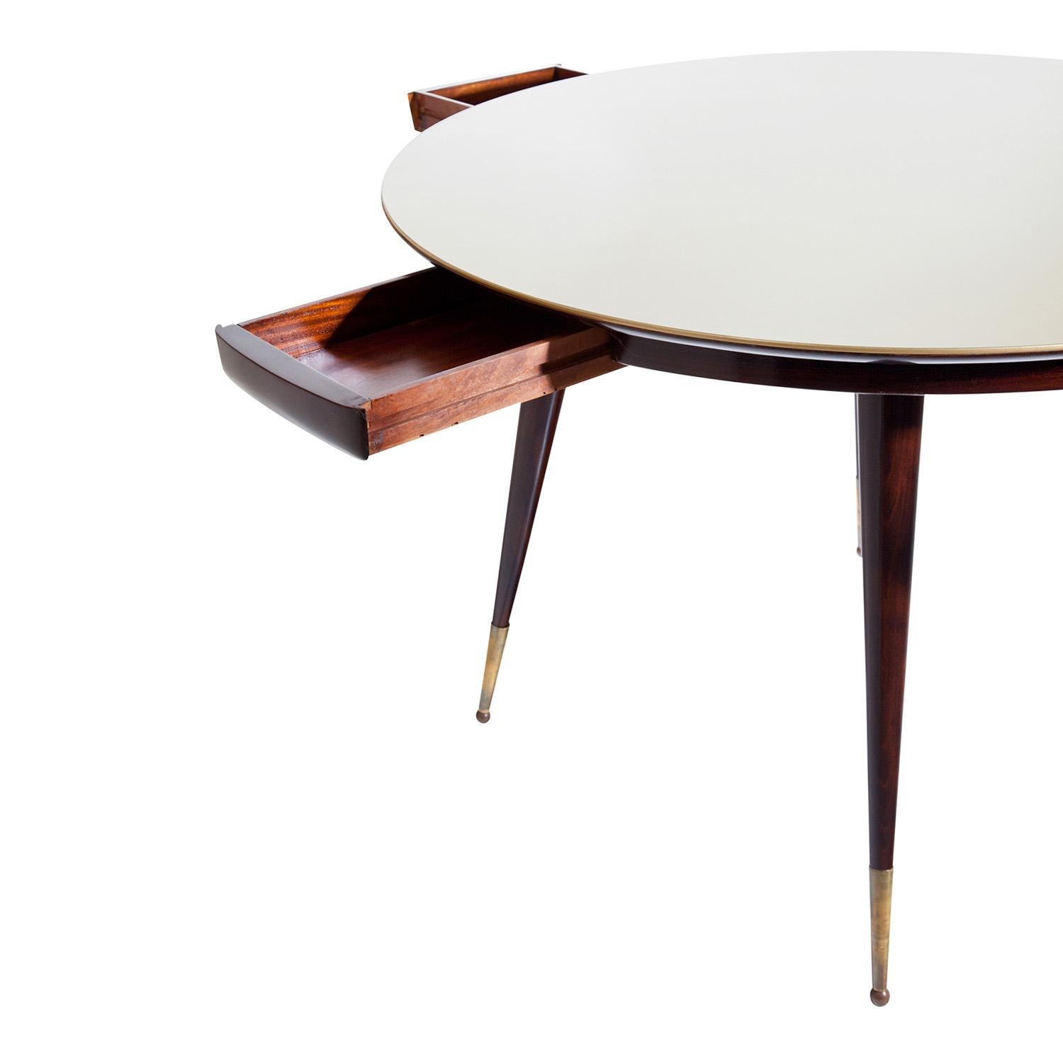 Polished 20th Century Brown Italian Round Rosewood Game, Card Table by Vittorio Dassi