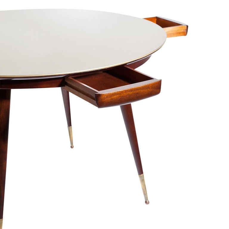 Metal 20th Century Brown Italian Round Rosewood Game, Card Table by Vittorio Dassi For Sale