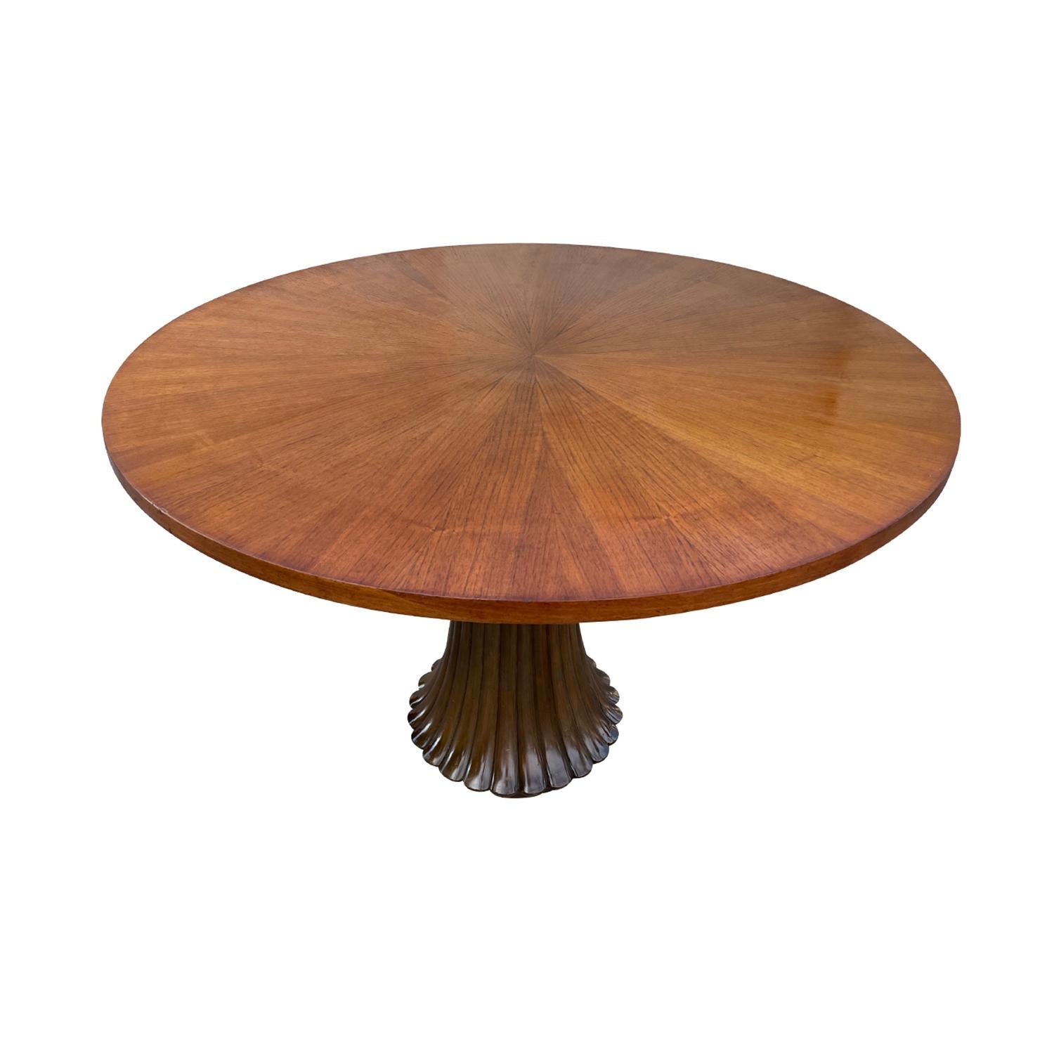Polished 20th Century Italian Round Vintage Rosewood, Walnut Dining Room Table For Sale