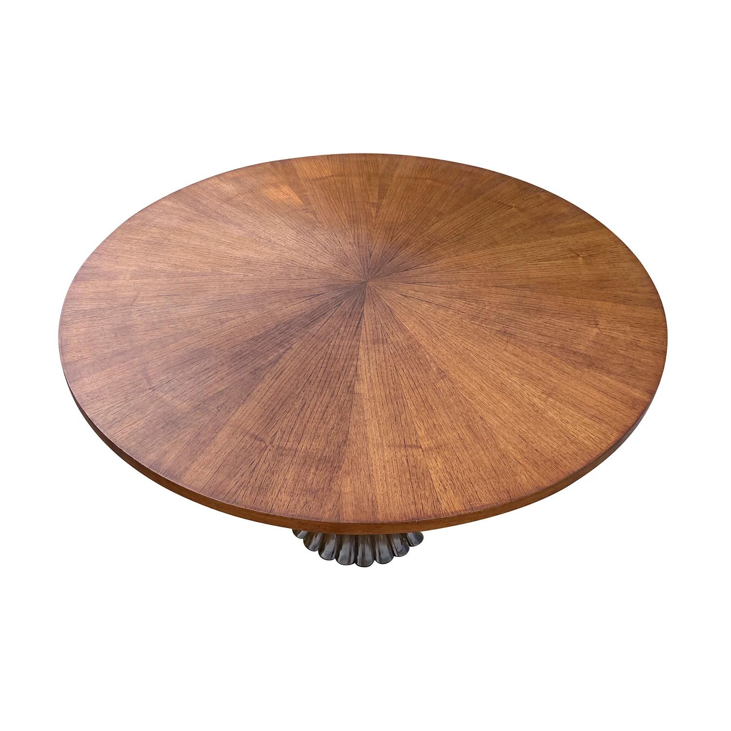 20th Century Italian Round Vintage Rosewood, Walnut Dining Room Table In Good Condition For Sale In West Palm Beach, FL