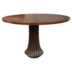 20th Century Brown Italian Round Vintage Rosewood, Walnut Dining Table
