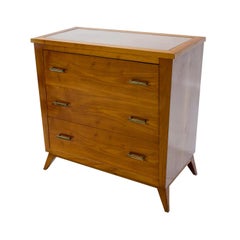 Mid-Century Modern Italian Cherrywood Chest with Glass Top, 1940-1960