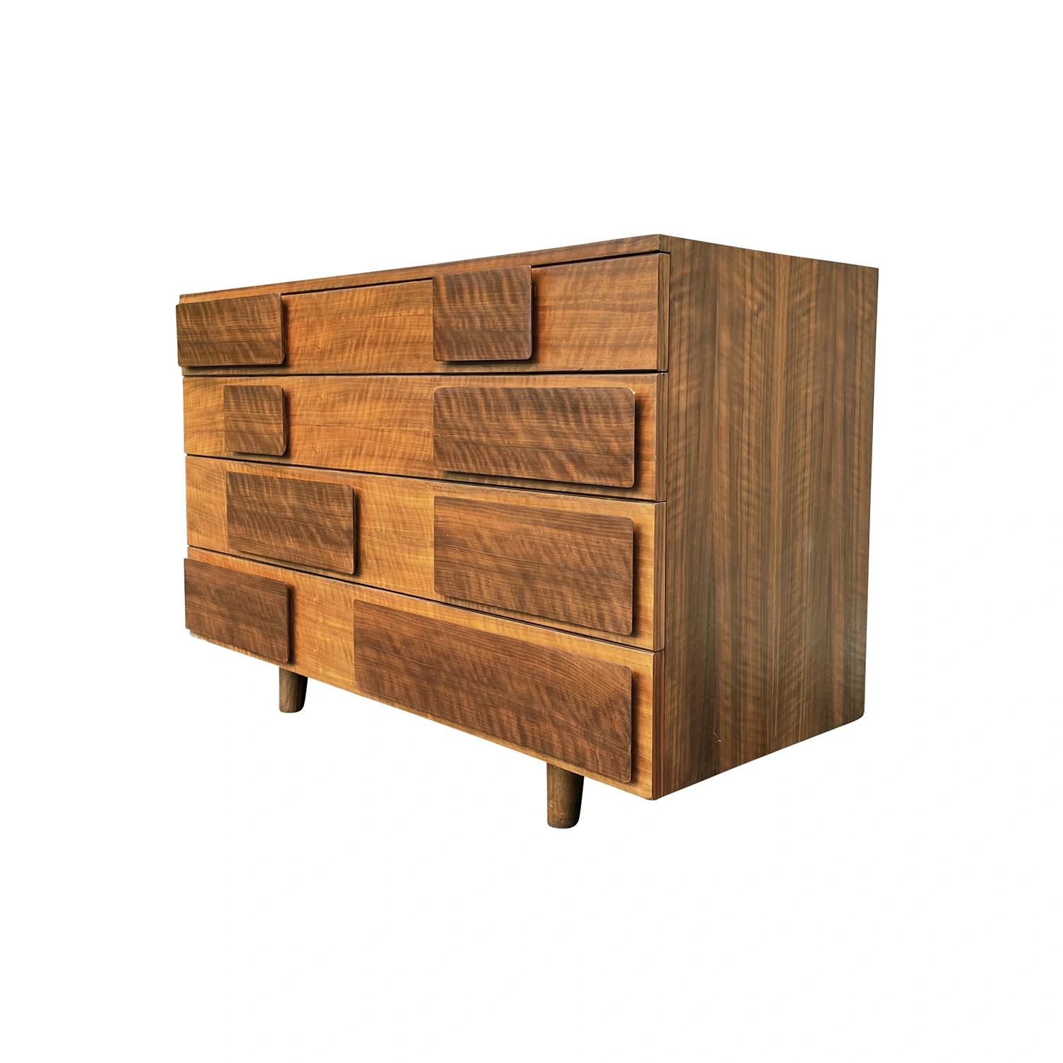 Hand-Carved 20th Century Brown Italian Walnut M. Singer & Sons Dresser, Cabinet by Gio Ponti For Sale