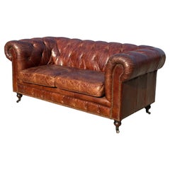 Used 20th Century Brown Leather 2-Seater Chesterfield Sofa