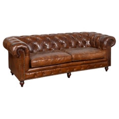 Used 20th Century Brown Leather Chesterfield 2-Seat Sofa