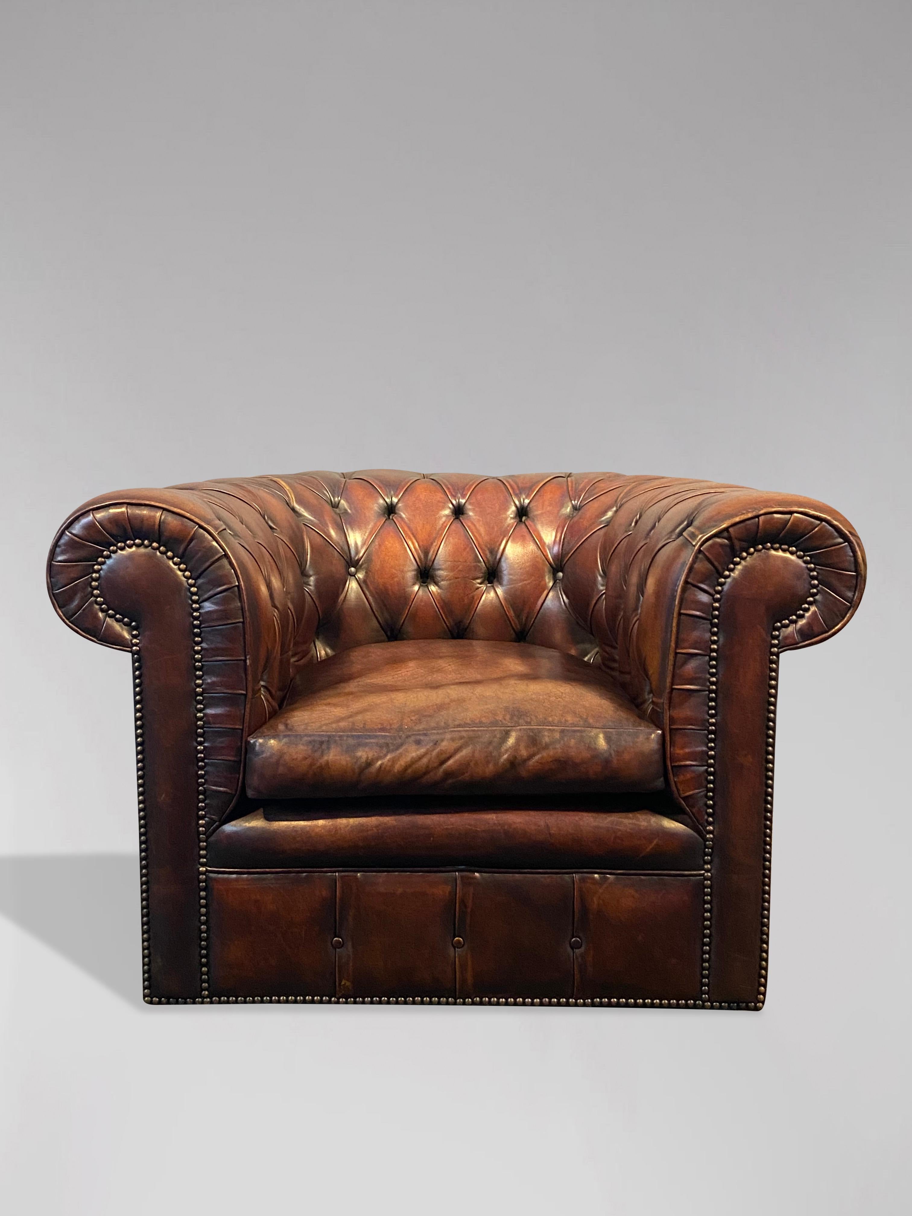 British 20th Century Brown Leather Chesterfield Club Armchair