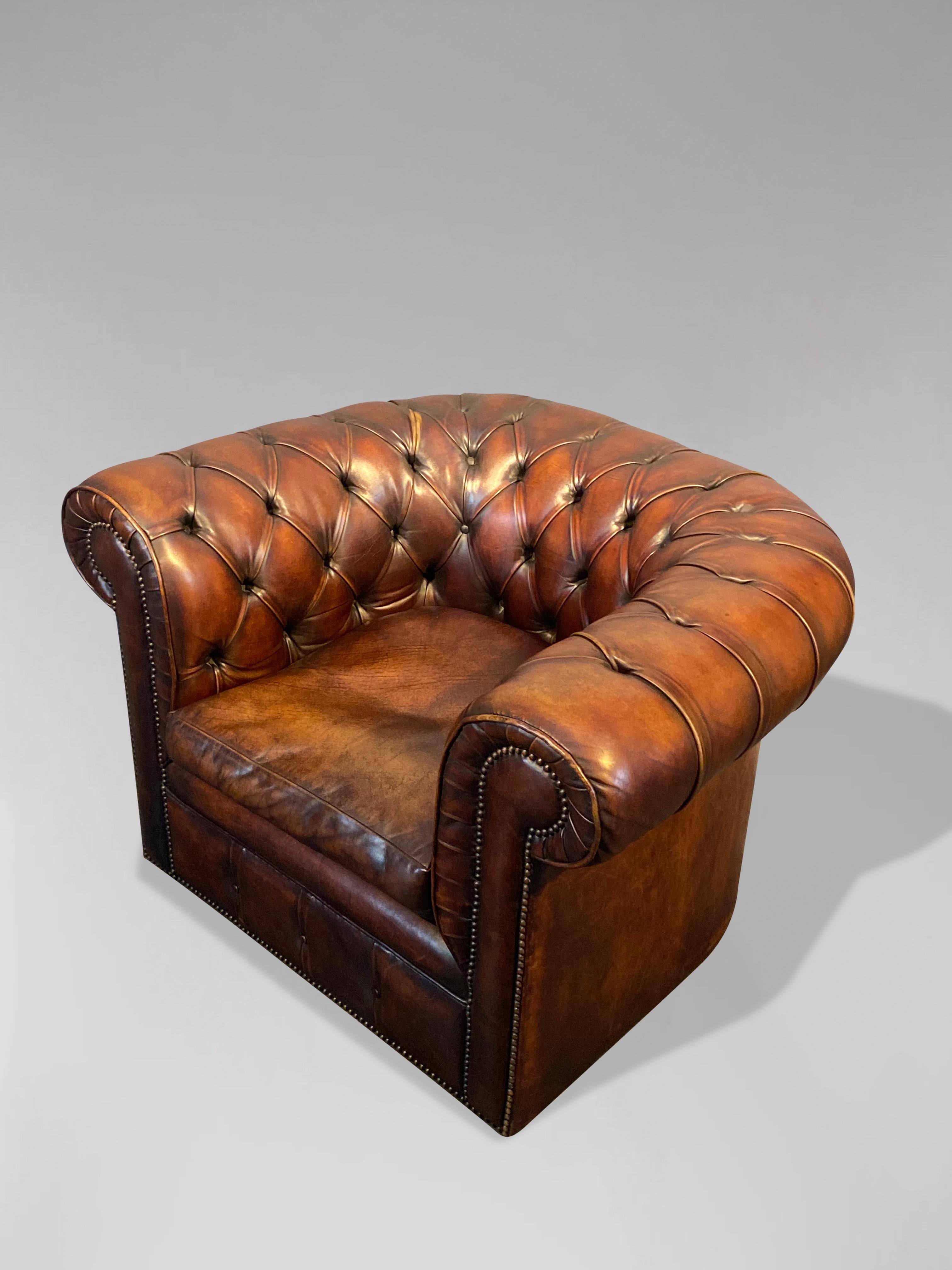 Hand-Crafted 20th Century Brown Leather Chesterfield Club Armchair