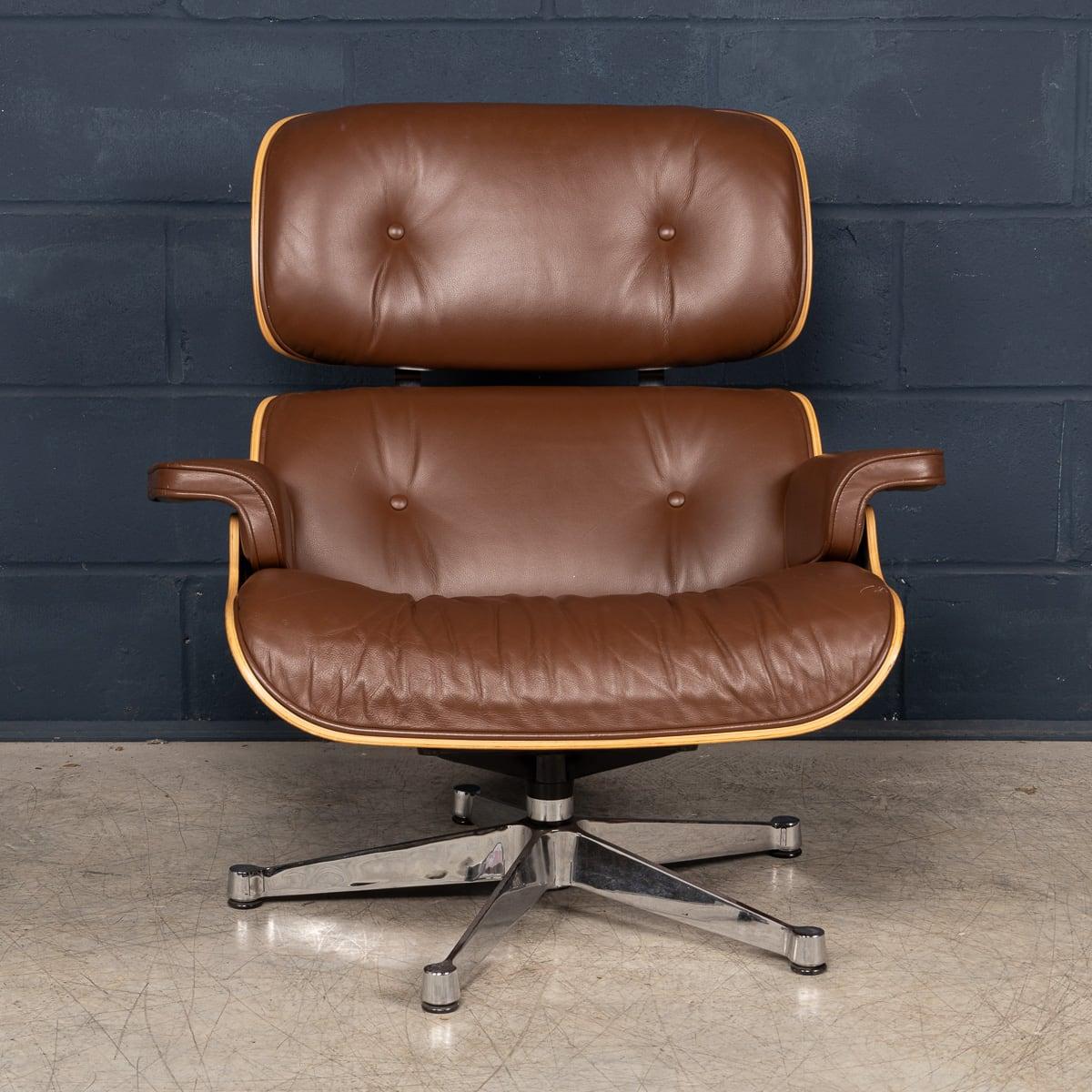 American 20th Century Brown Leather Eames Lounge Chair By Vitra, Made In The USA c.1990 For Sale