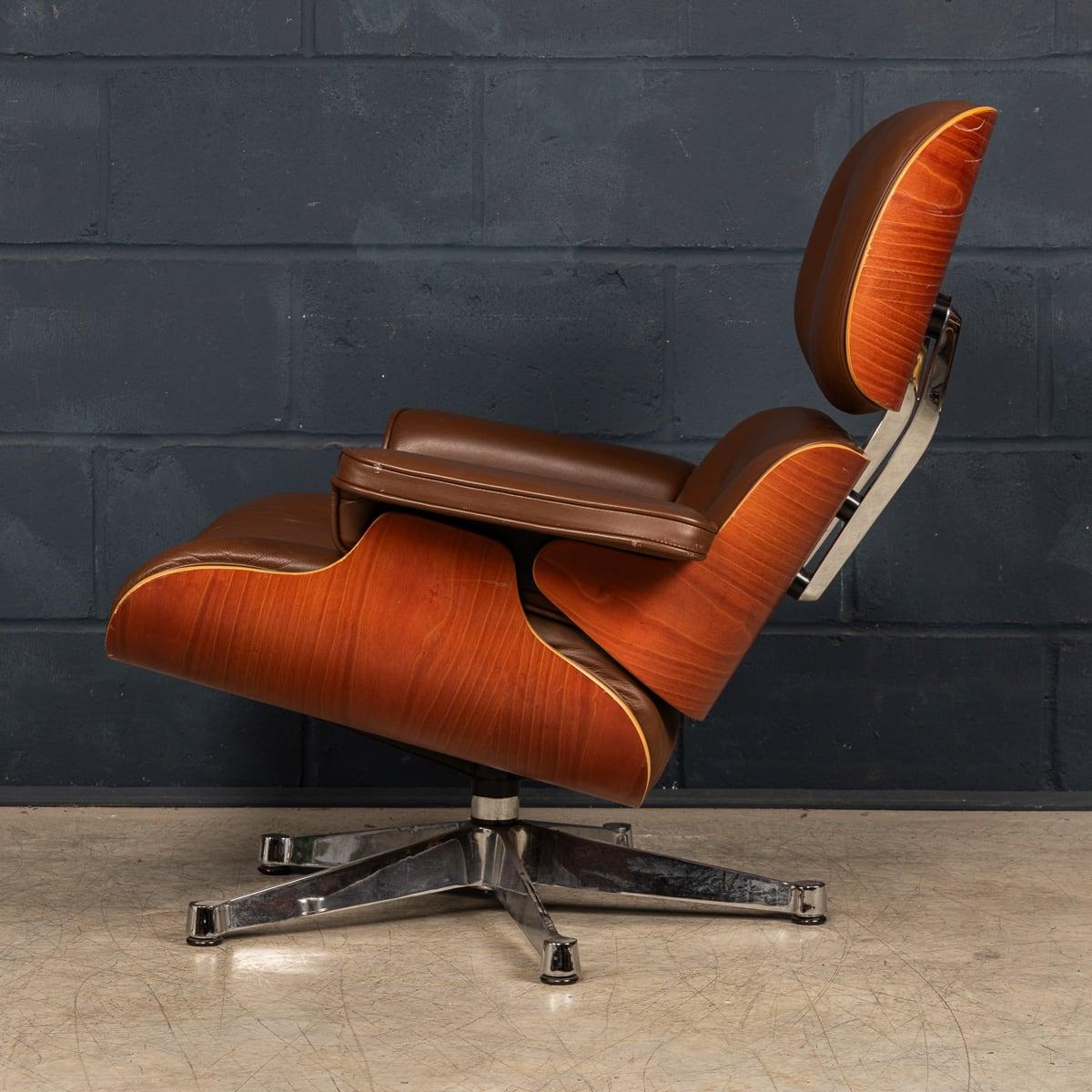 American 20th Century Brown Leather Eames Lounge Chair By Vitra, Made In The USA c.1990