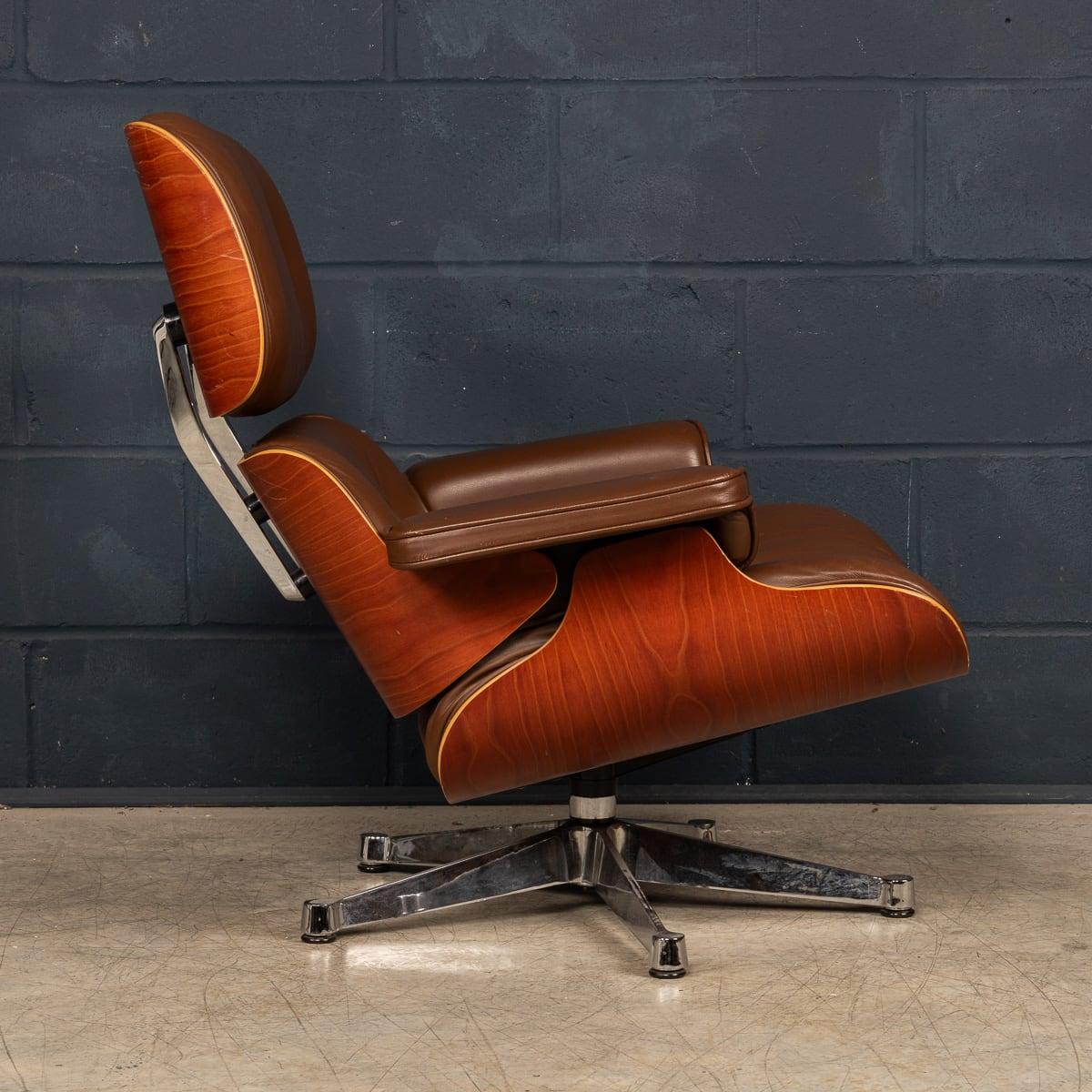 20th Century Brown Leather Eames Lounge Chair By Vitra, Made In The USA c.1990 1