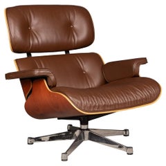 20th Century Brown Leather Eames Lounge Chair By Vitra, Made In The USA c.1990