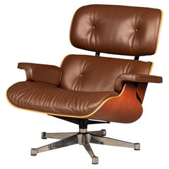 20th Century Brown Leather Eames Lounge Chair By Vitra, Made In The USA c.1990