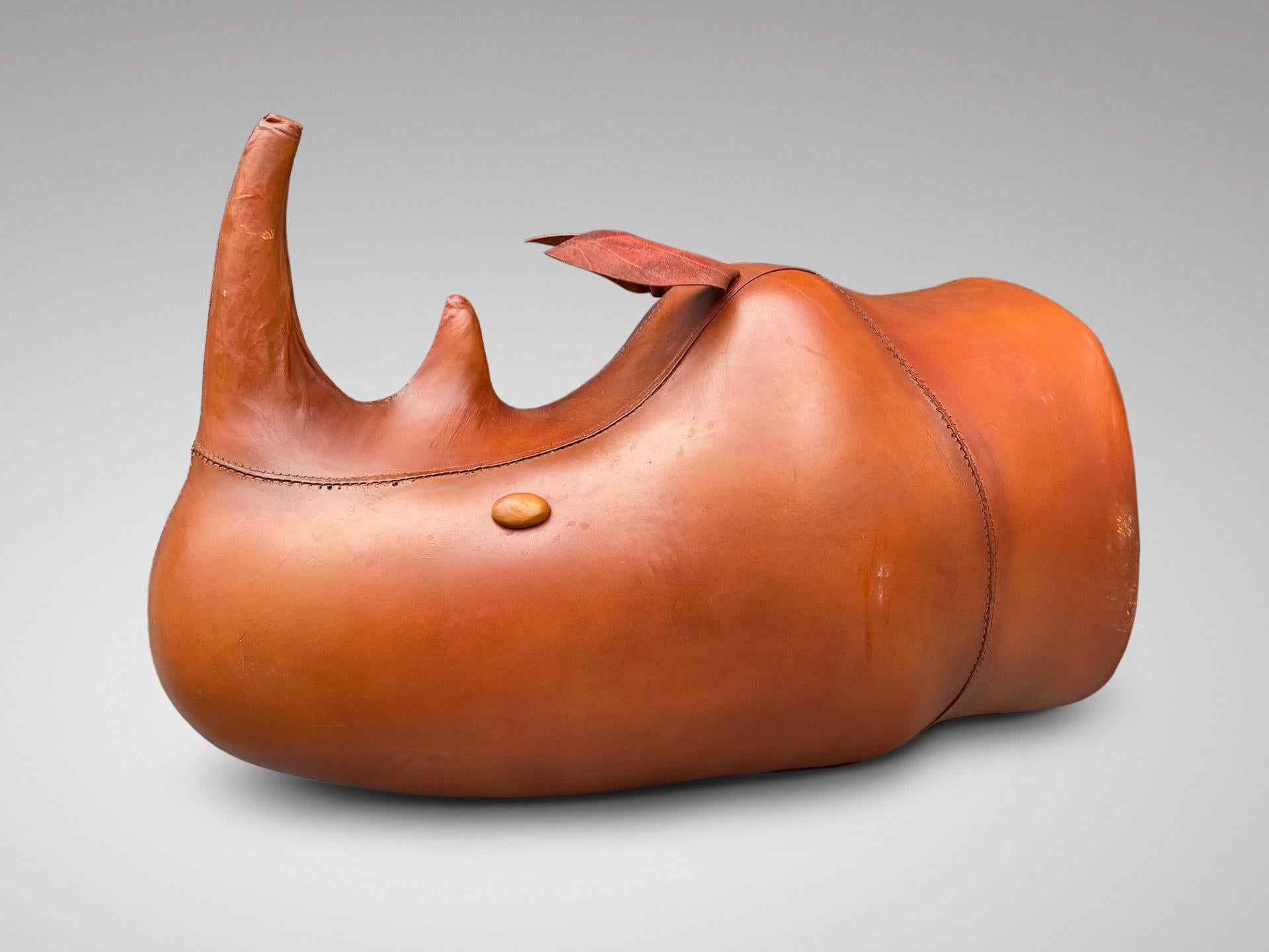 British 20th Century Brown Leather Model of a Rhinoceros by Dimitri Omersa For Sale