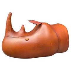 20th Century Brown Leather Model of a Rhinoceros by Dimitri Omersa